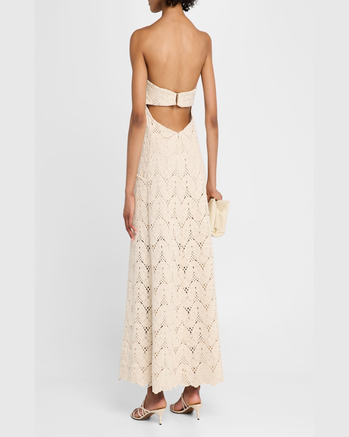Jbq Alegra Open-knit Strapless Maxi Dress In Beige