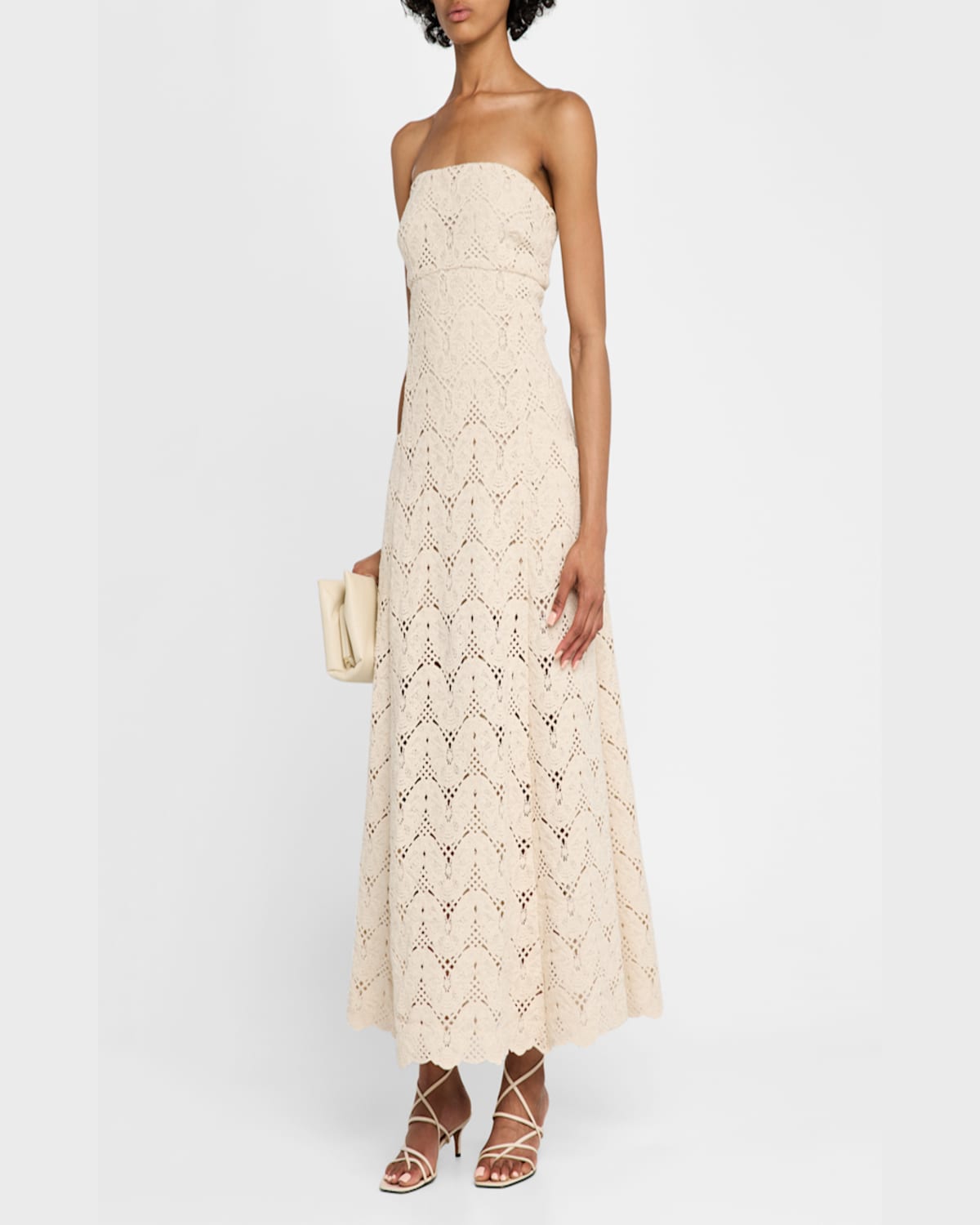 Jbq Alegra Open-knit Strapless Maxi Dress In Beige