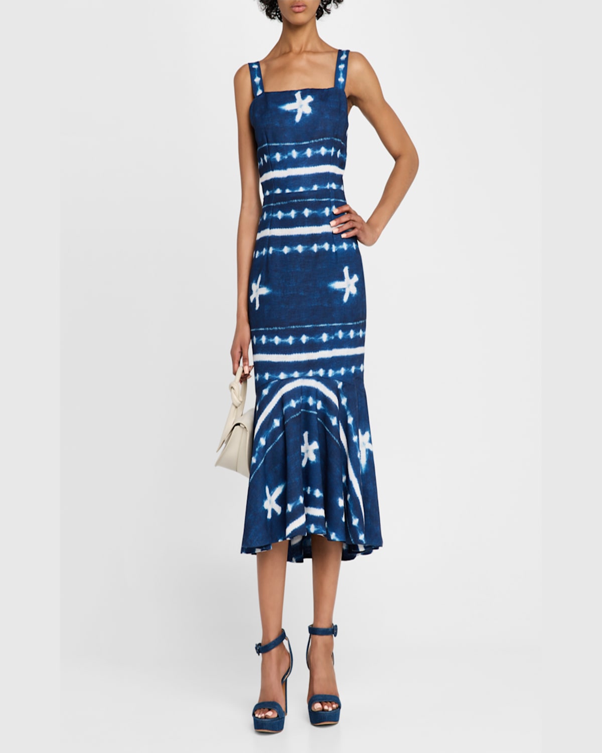 Jbq Natasha Shibori Midi Dress In Indigo Shibori