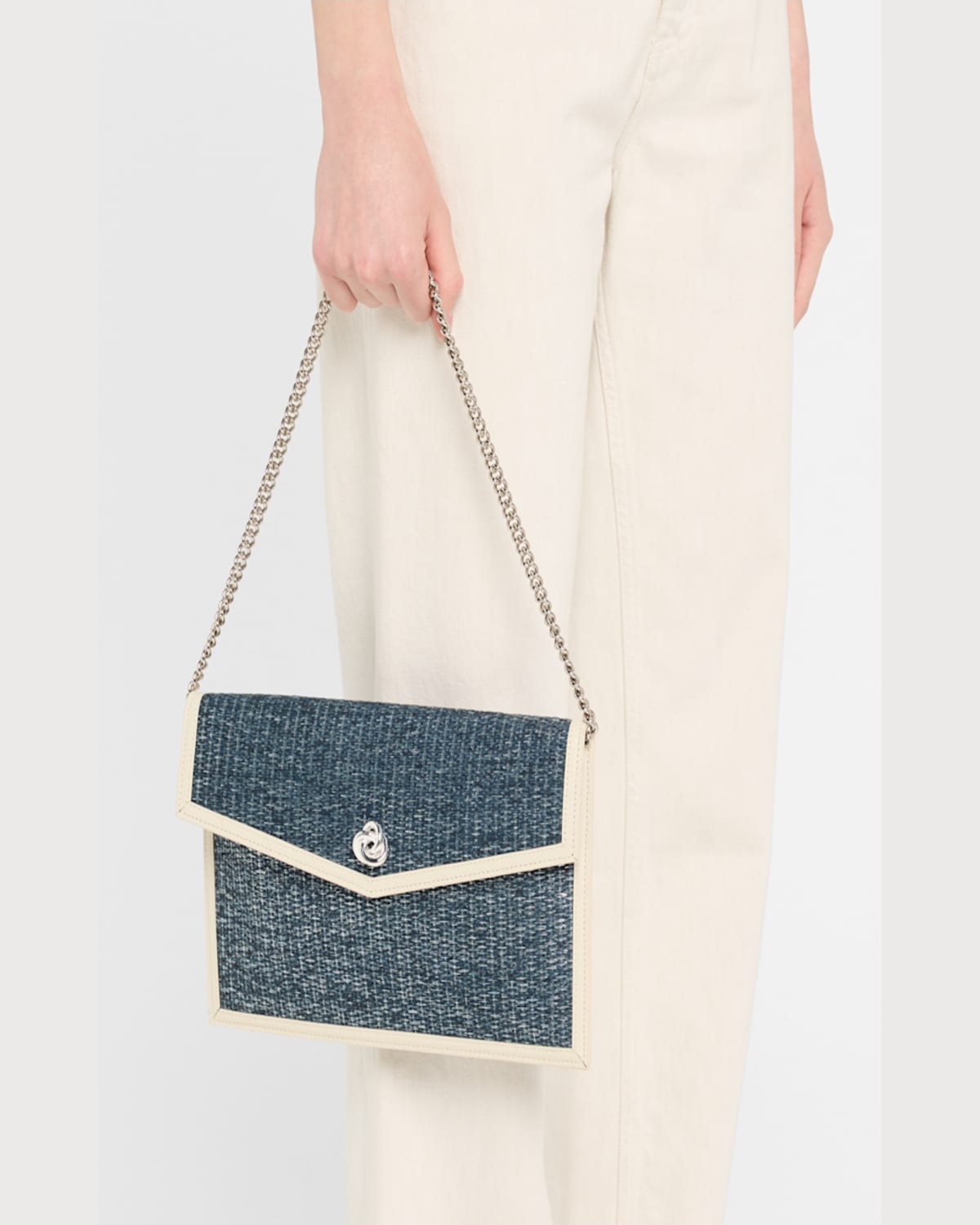 Michelle Wilhite Brick Envelope Woven Clutch Bag In Navy
