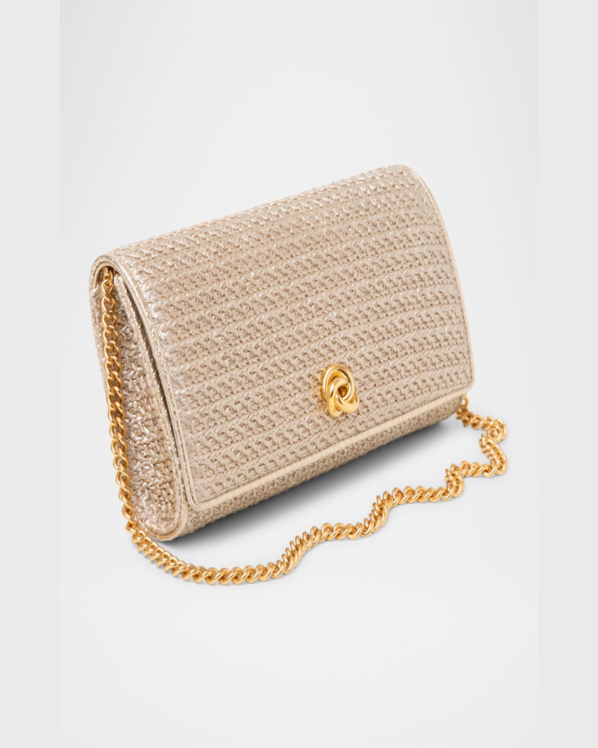 Michelle Wilhite Olivia Flap Woven Metallic Clutch Bag In Gold