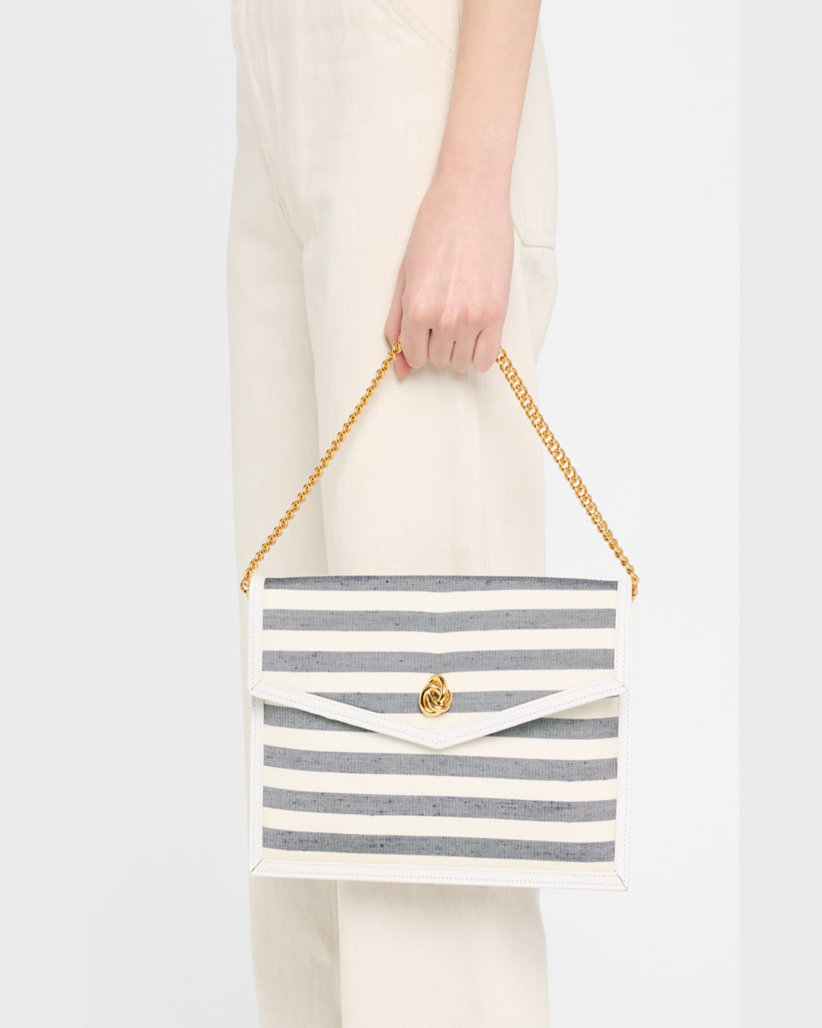 Michelle Wilhite Brick Envelope Striped Clutch Bag In Navy