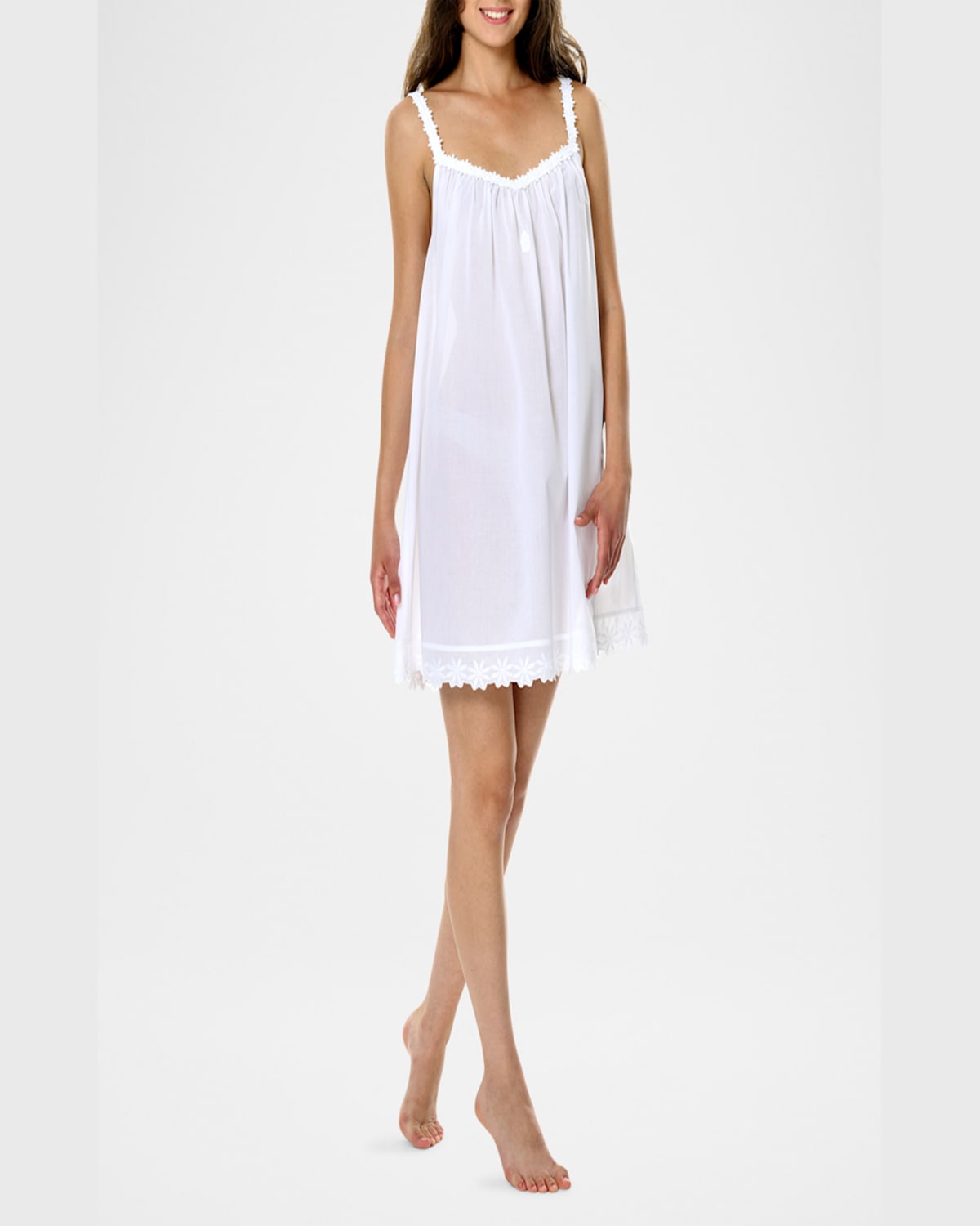 Celestine Conny-1 Ruched Lace-trim Cotton Babydoll In White