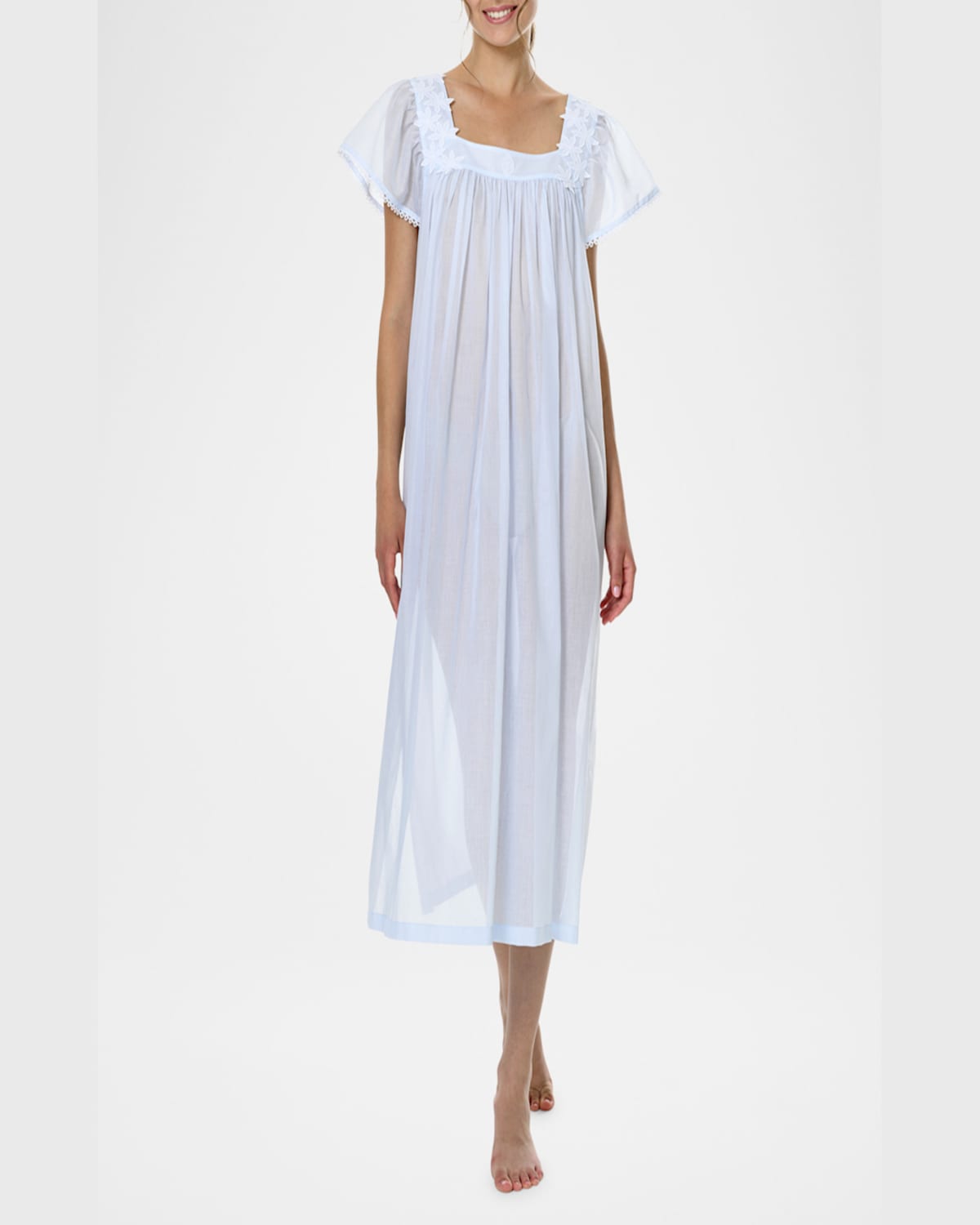 Celestine Camilla-2 Ruched Floral Applique Nightgown In Ciel