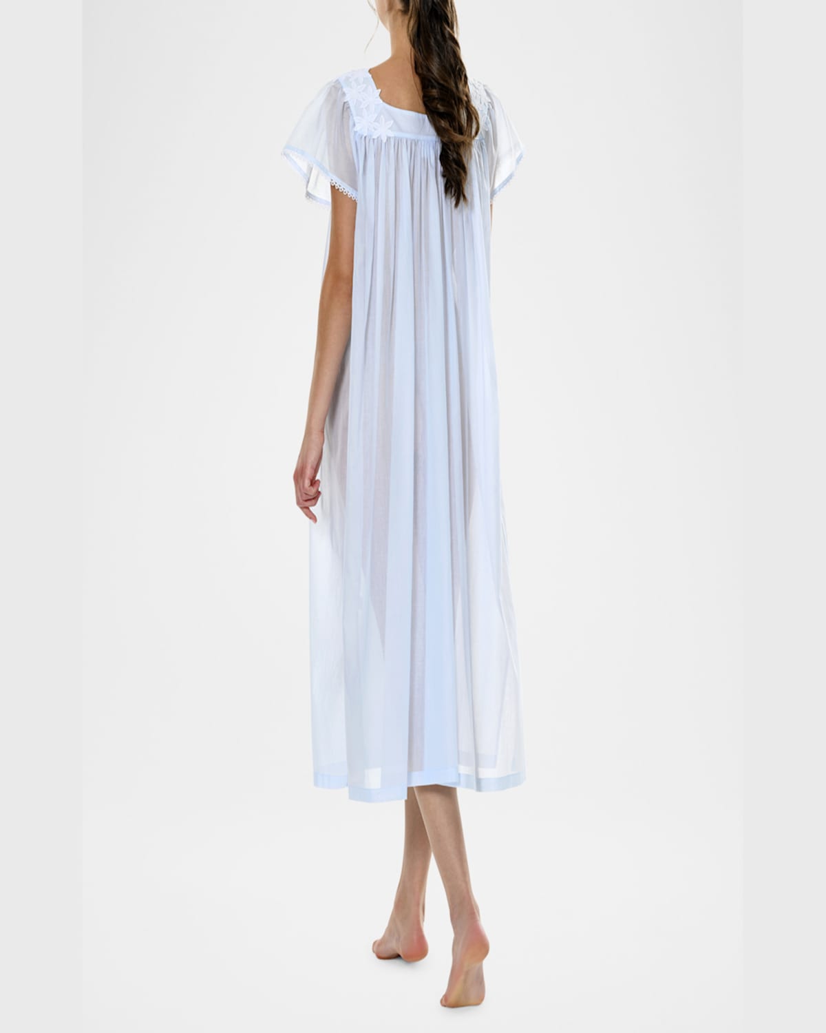 Celestine Camilla-2 Ruched Floral Applique Nightgown In Ciel