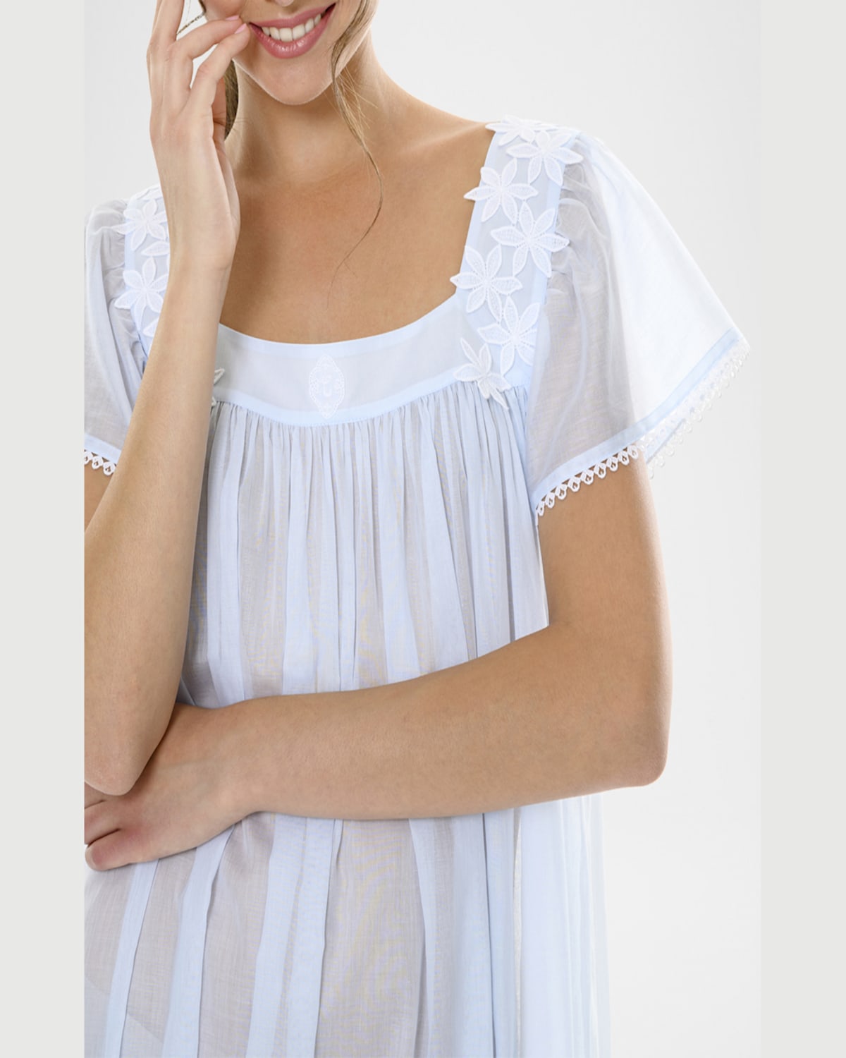 Celestine Camilla-2 Ruched Floral Applique Nightgown In Ciel
