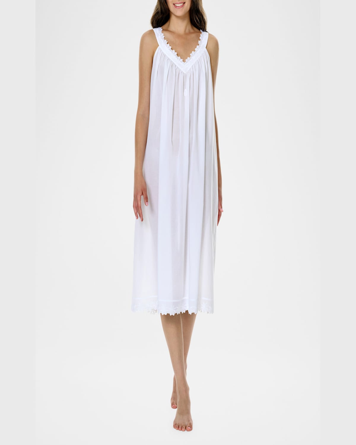 Celestine Conny-1 Ruched Lace-trim Cotton Nightgown In White