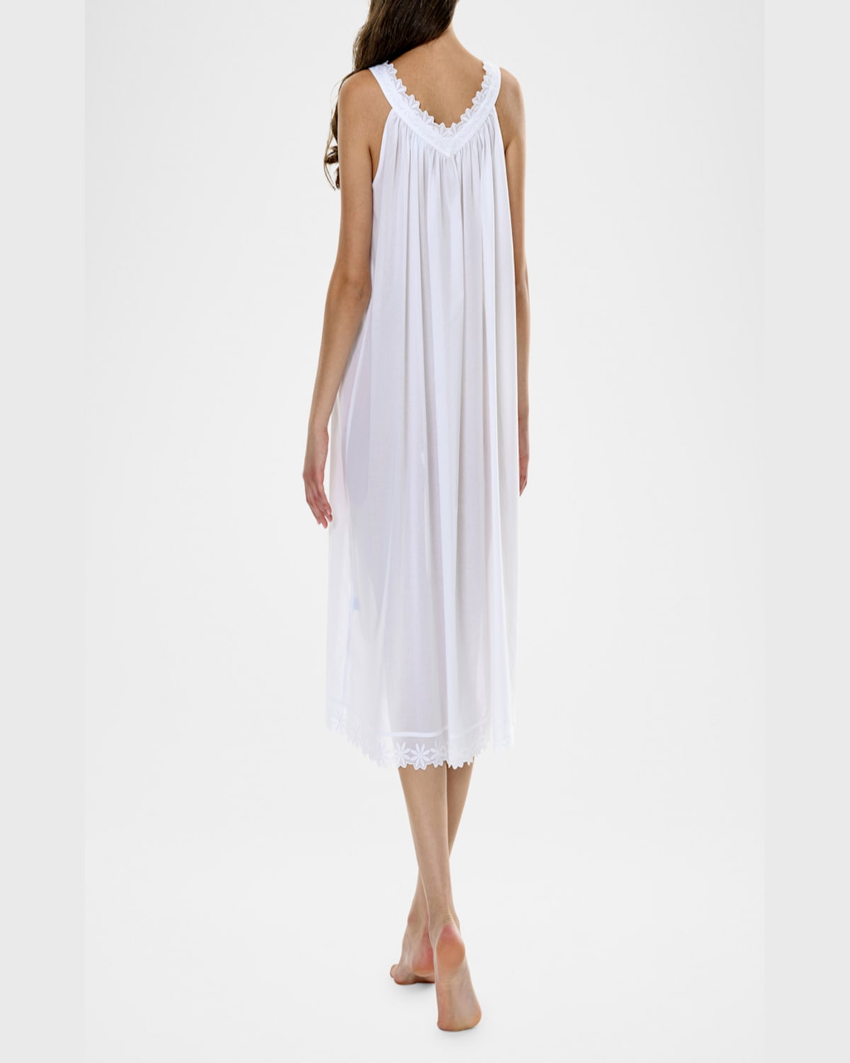 Celestine Conny-1 Ruched Lace-trim Cotton Nightgown In White