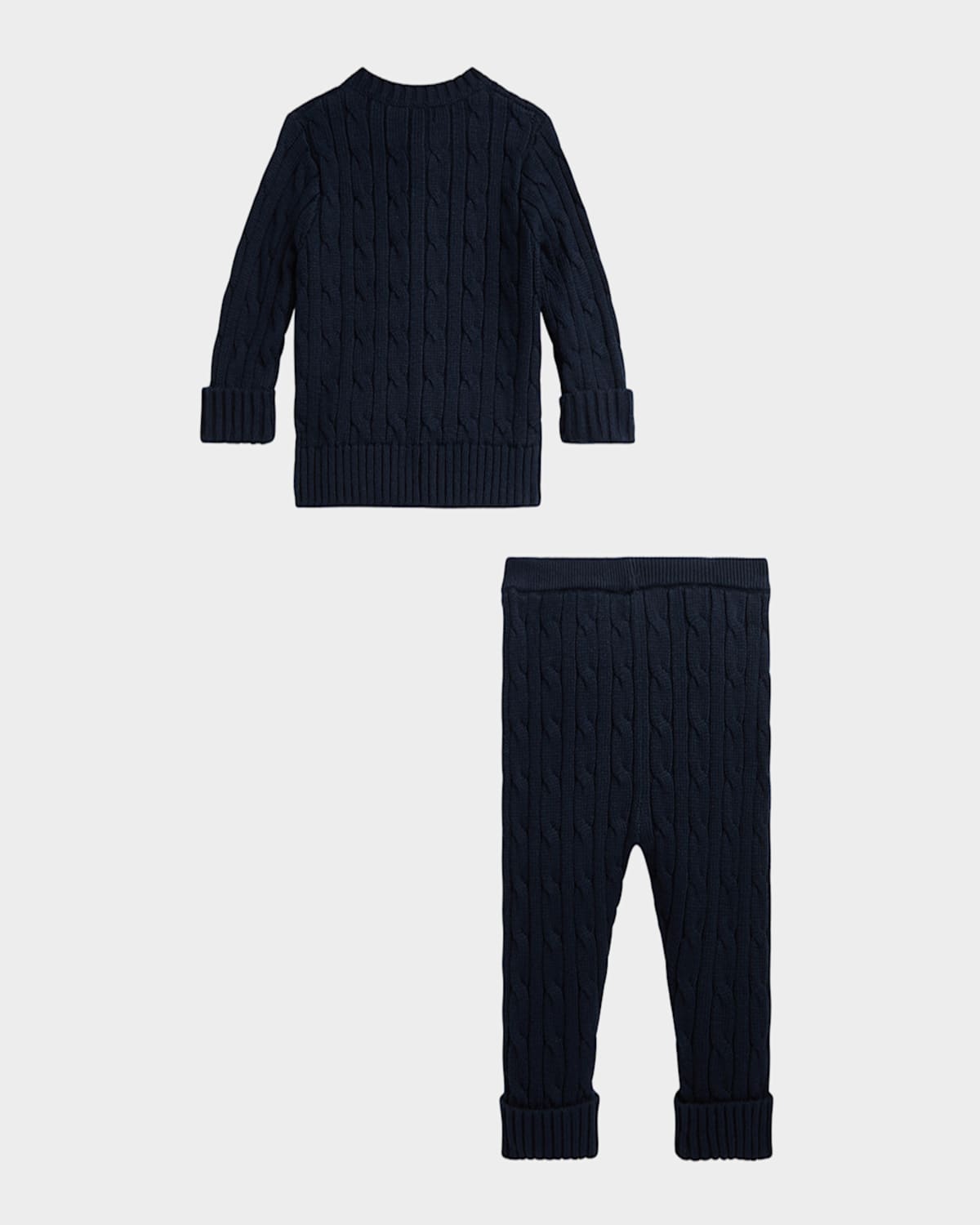 Ralph Lauren Kid's Cotton Cable Knit Sweater & Pants Set In College Navy