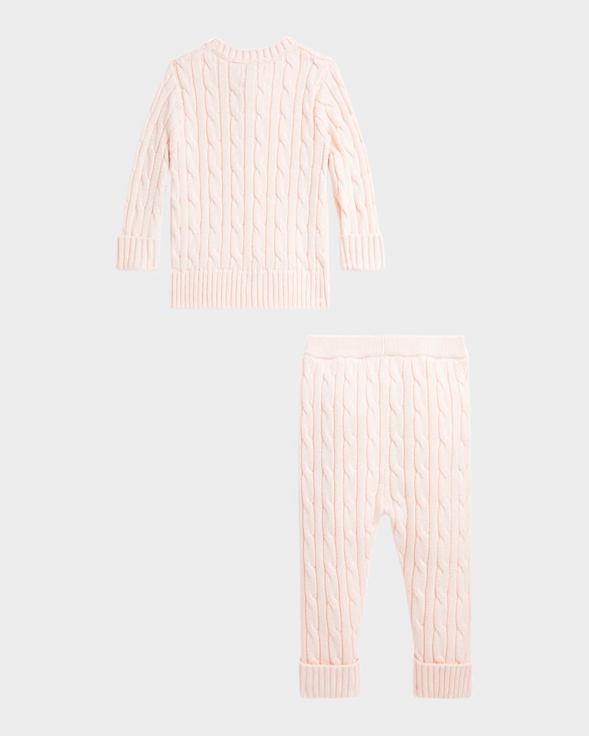 Ralph Lauren Kid's Cotton Cable Knit Sweater & Pants Set In Morning Pink
