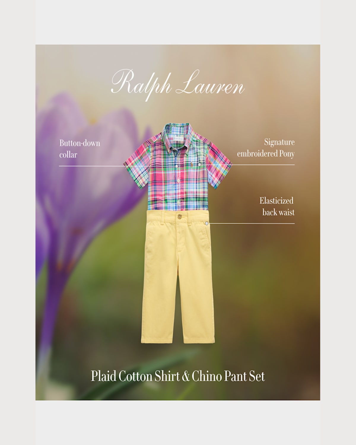 Shop Ralph Lauren Boy's Plaid Poplin Shirt And Chino Pants Set In Pink-blue Multi