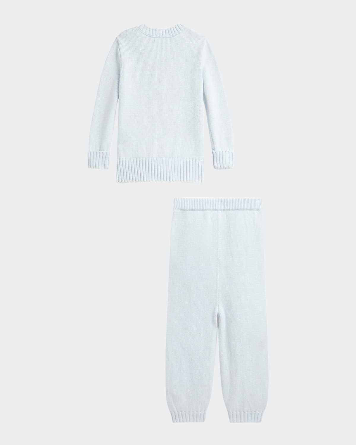 Ralph Lauren Boy's Flag Bear Intarsia Knit Sweater And Pants Set In Pearl Blue