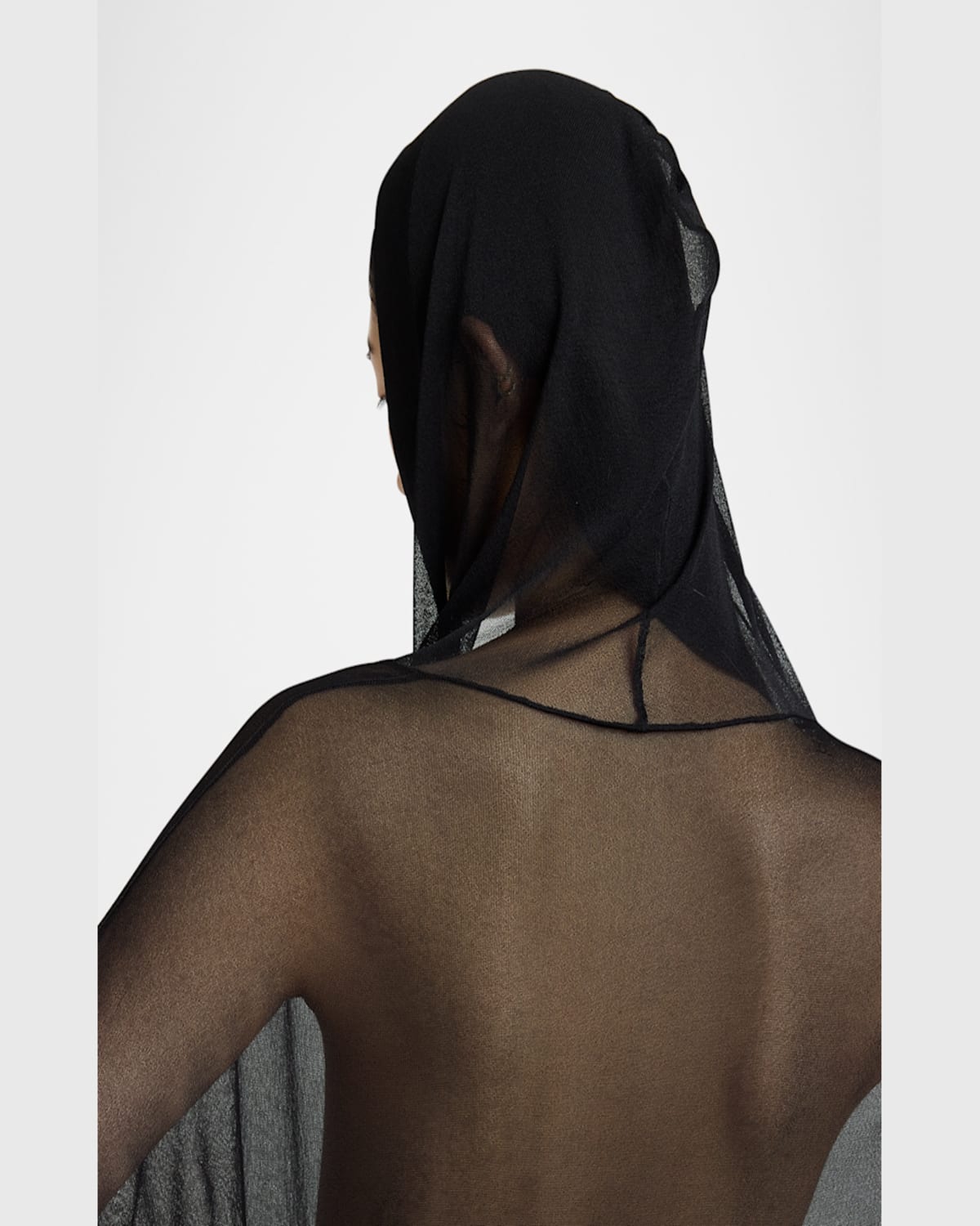 Alaïa Sheer V-neck Hooded Bodysuit In Noir Alaia
