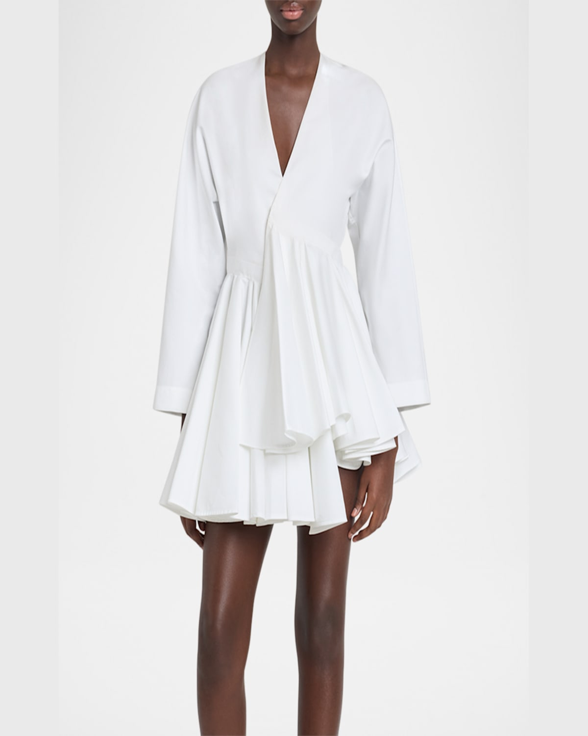 Shop Alaïa V-neck Asymmetric Mini Shirtdress In Blanc