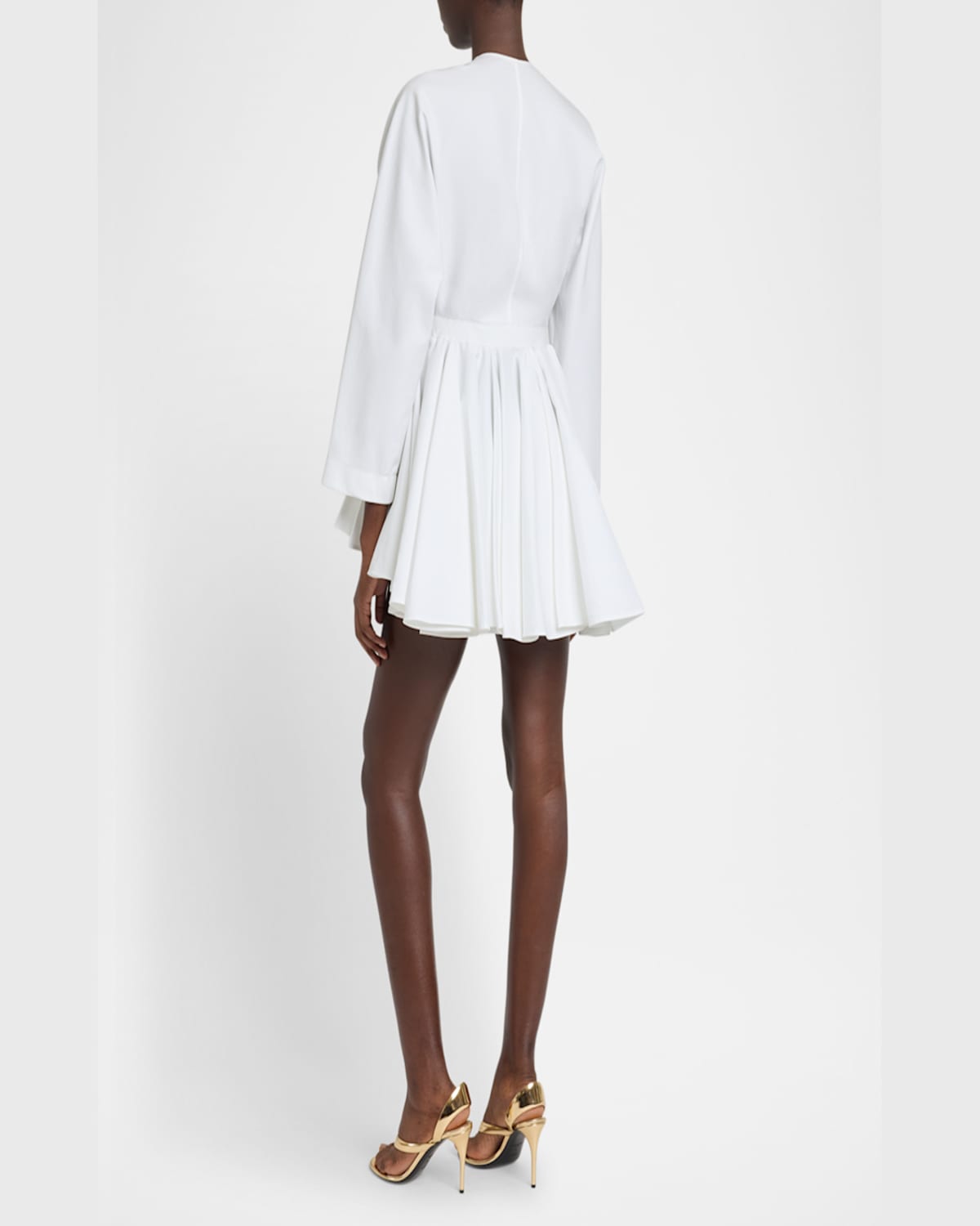 Shop Alaïa V-neck Asymmetric Mini Shirtdress In Blanc
