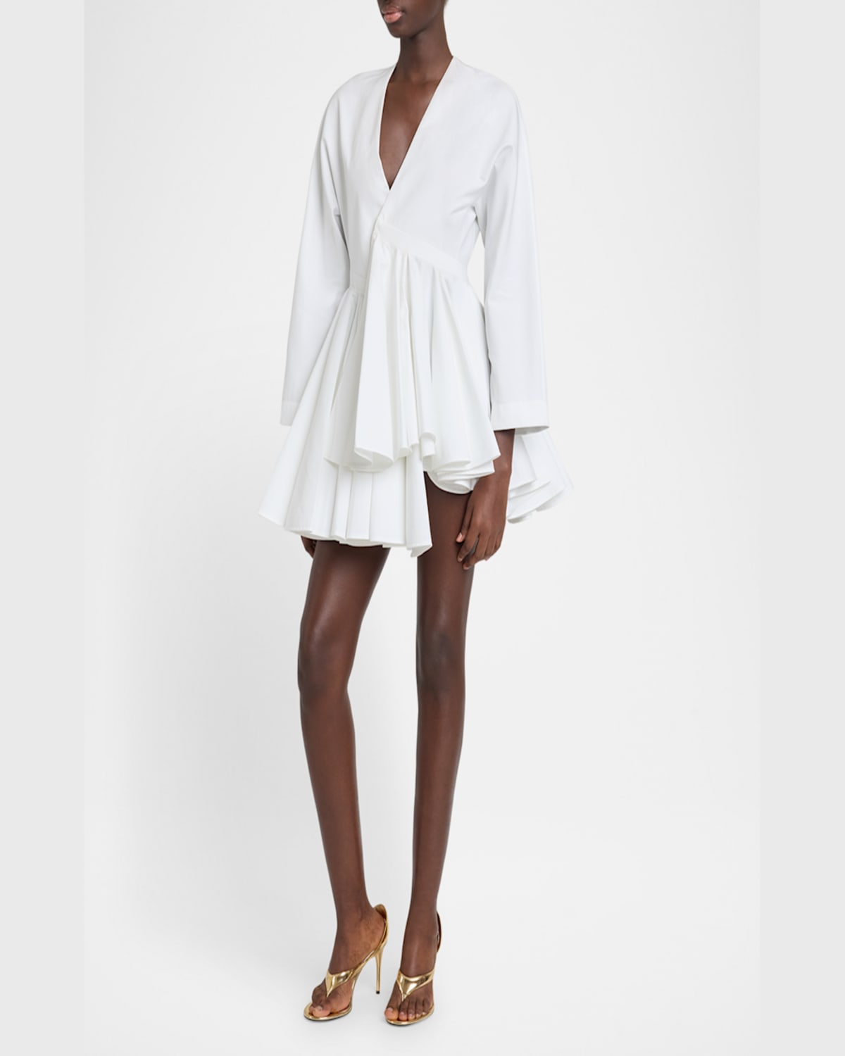 Shop Alaïa V-neck Asymmetric Mini Shirtdress In Blanc