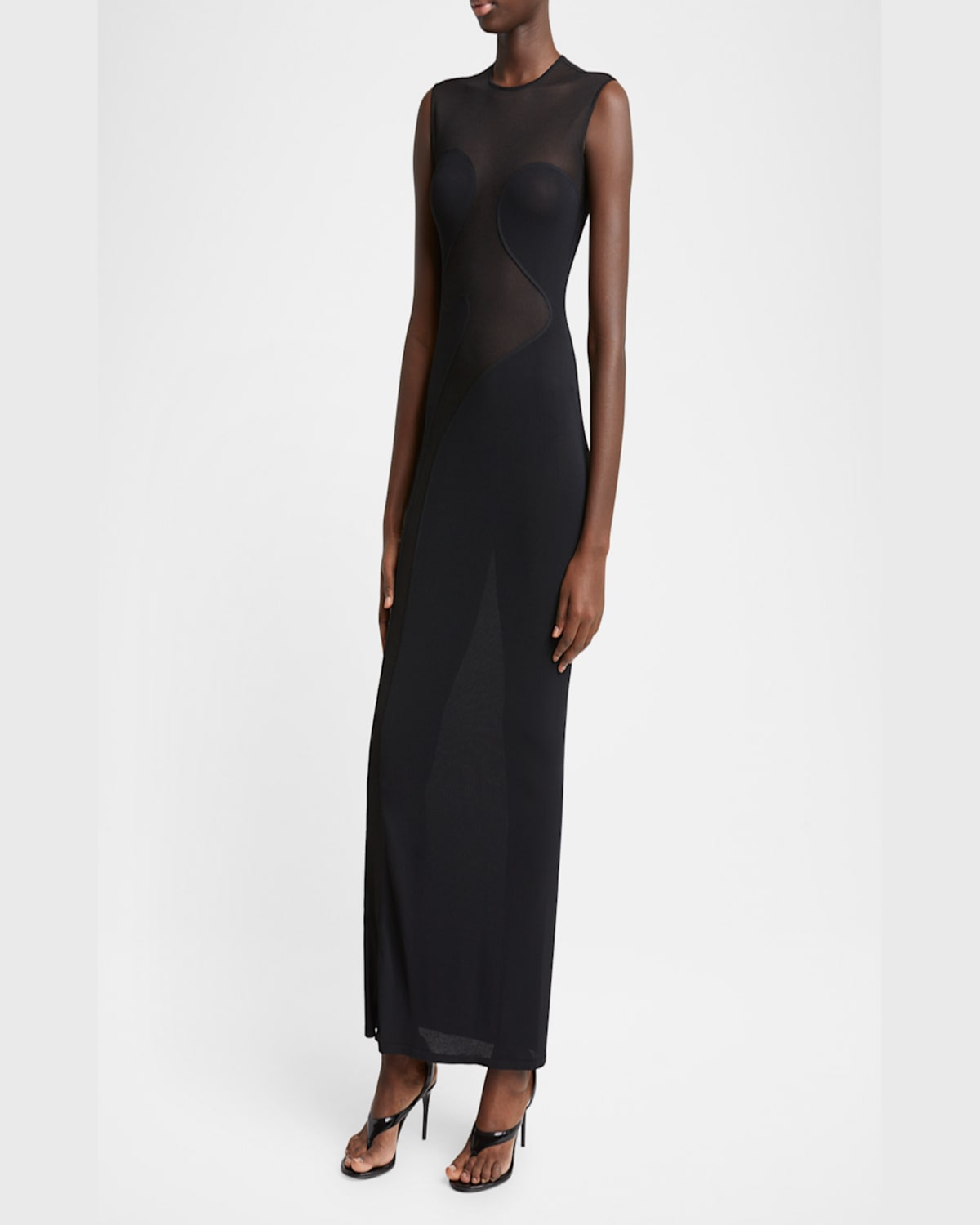 Shop Alaïa Mesh Molded Cutout Gown In Noir Alaia