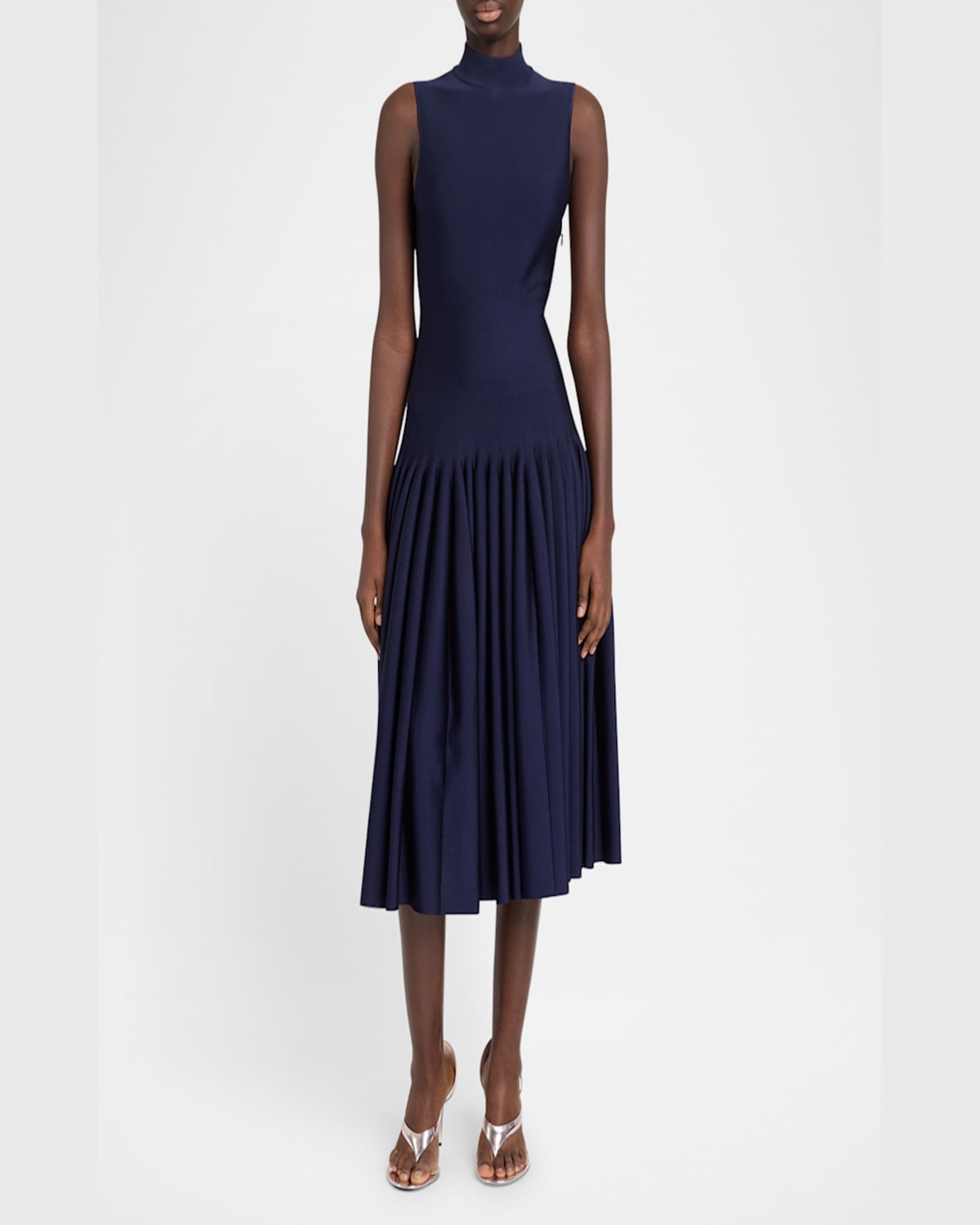 Alaïa Womens Godet Pleated Knitted Maxi Dress Encre In Encre