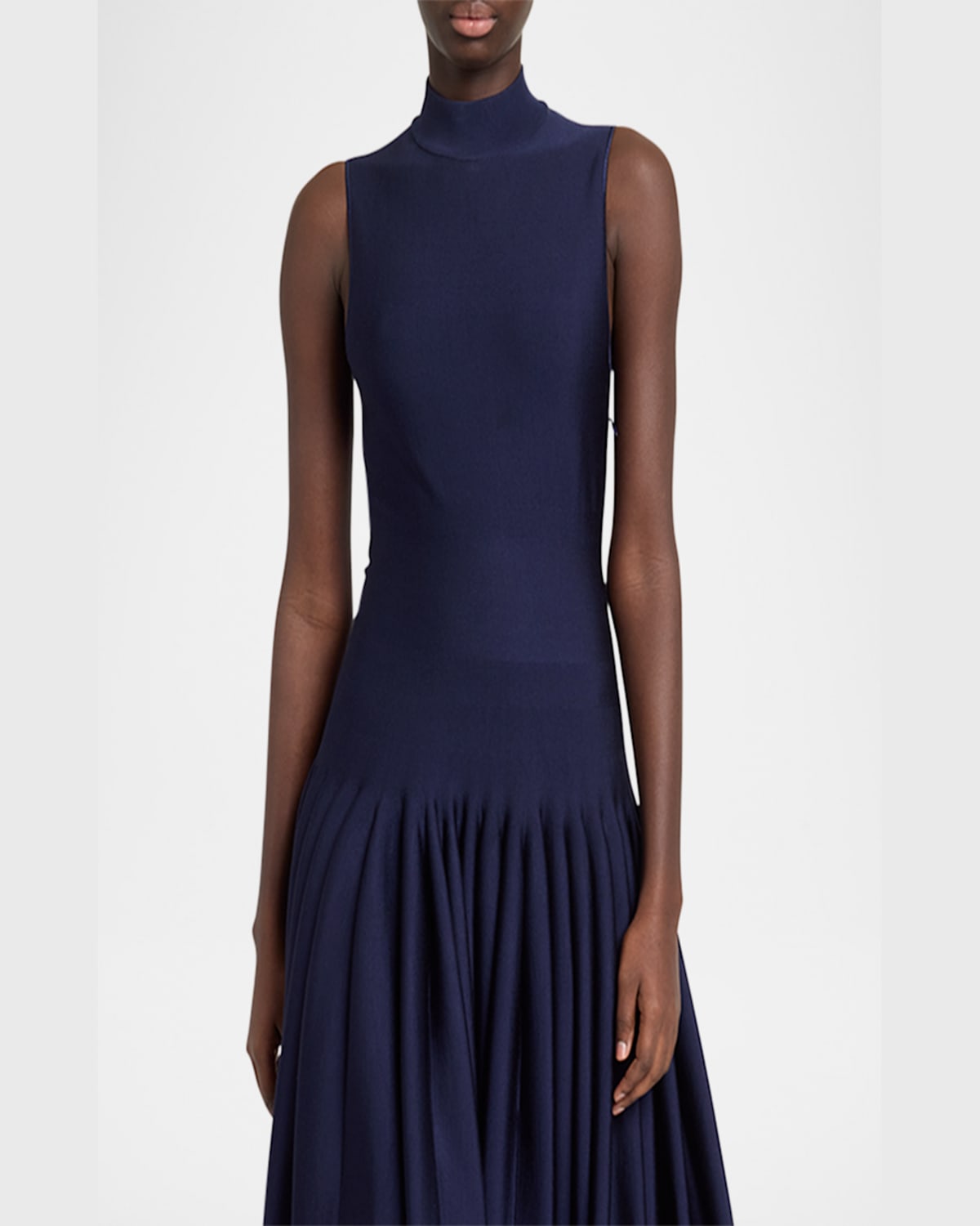 Alaïa Womens Godet Pleated Knitted Maxi Dress Encre In Encre