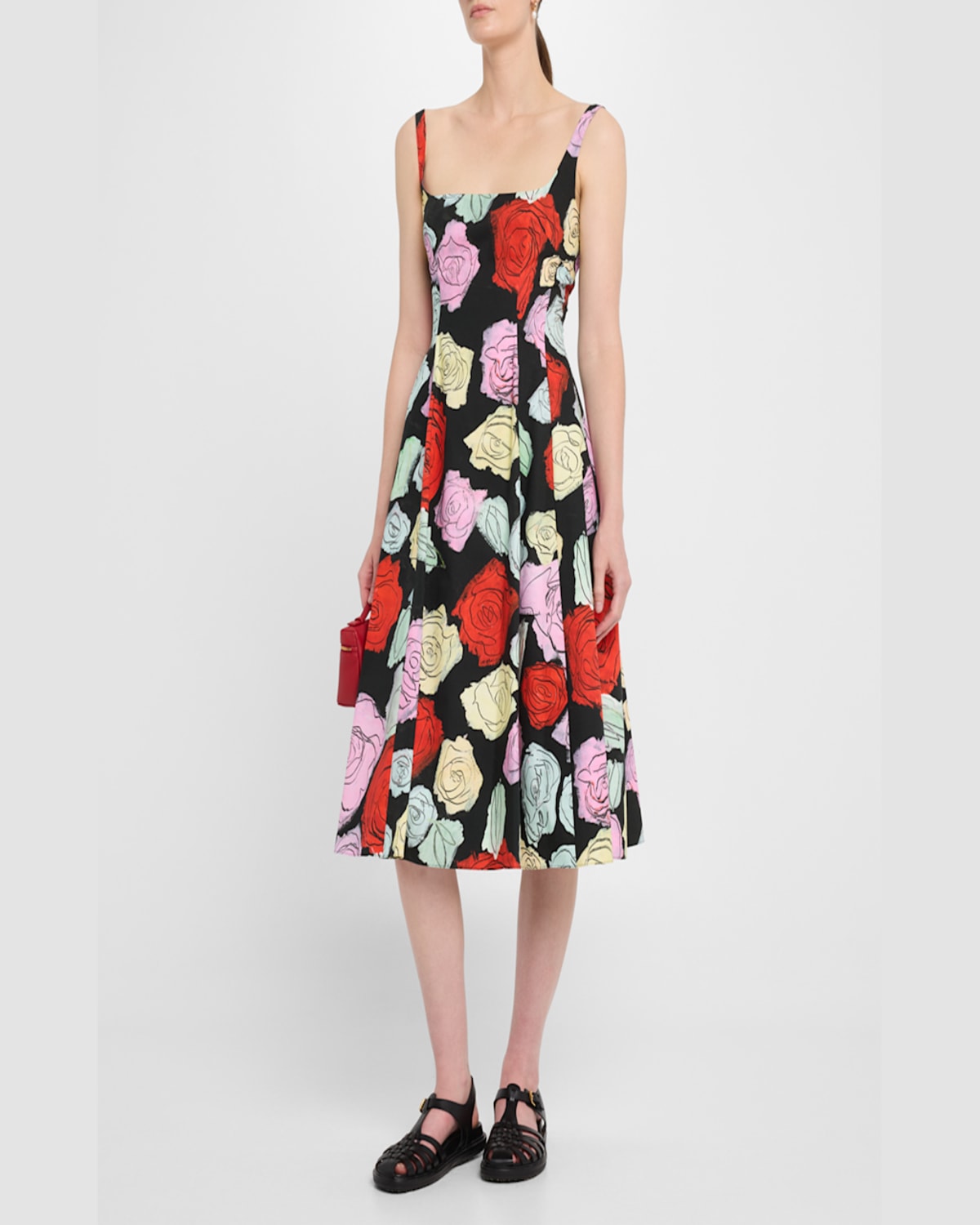 Marni Multicolor Dress With Flared Skirt And All-over Floral Motif