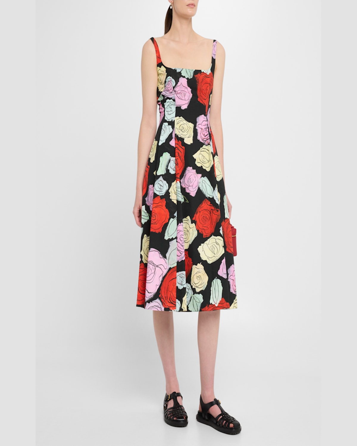 Marni Multicolor Dress With Flared Skirt And All-over Floral Motif