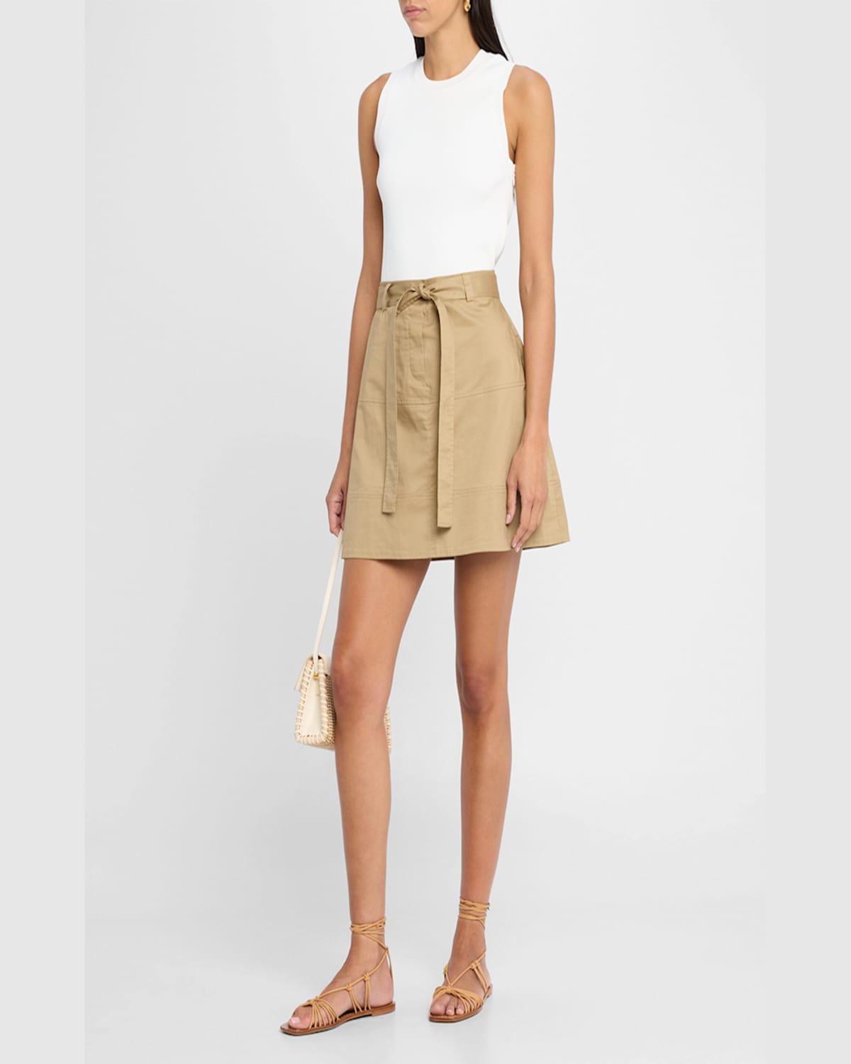 Tanya Taylor Vanessa Sleeveless Combo Dress In Whitelight Khaki