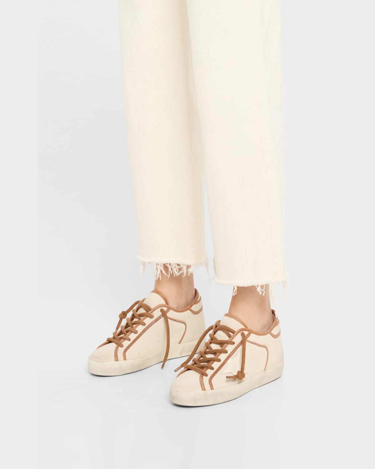 Golden Goose Superstar Canvas Low-top Sneakers In Cream Cognac