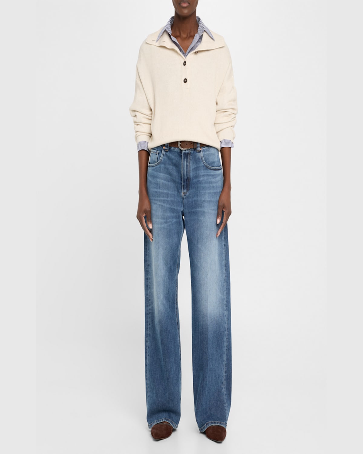 Brunello Cucinelli Suede Monili Ballerina Mules
