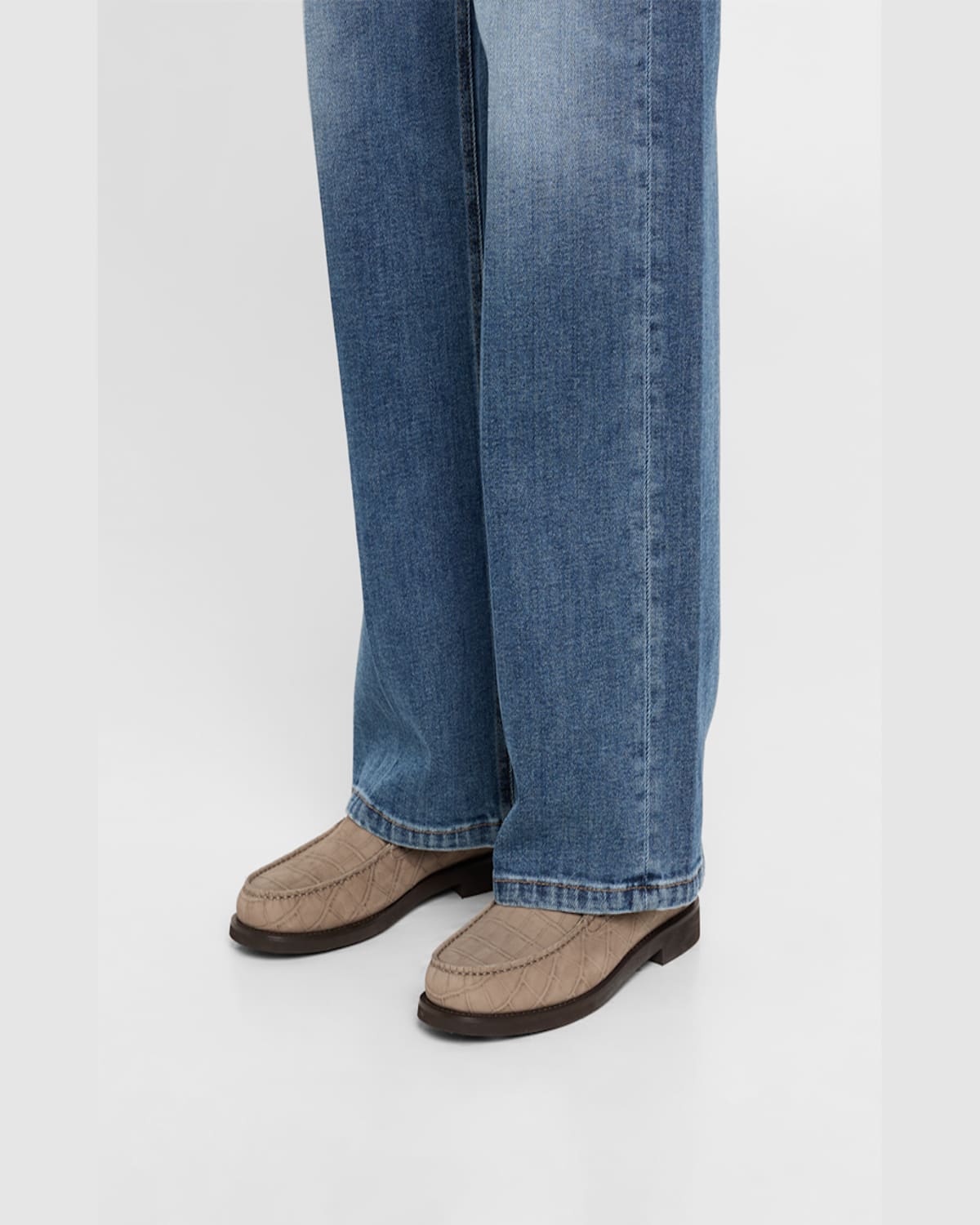 Brunello Cucinelli Croco Suede Monili Easy Loafers