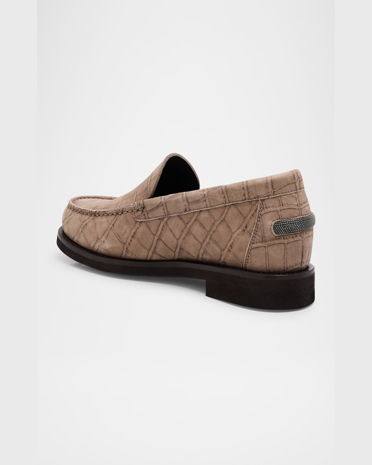 Brunello Cucinelli Croco Suede Monili Easy Loafers