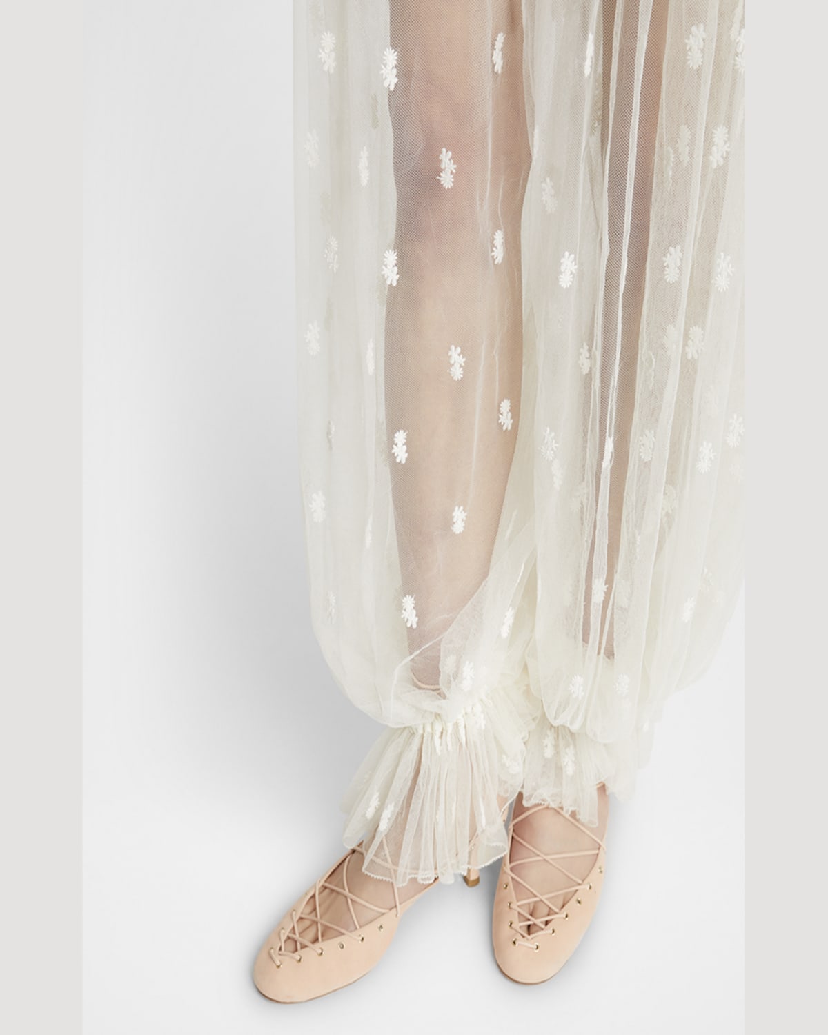Chloé Embroidered Tulle Wide-leg Ruffle Trousers