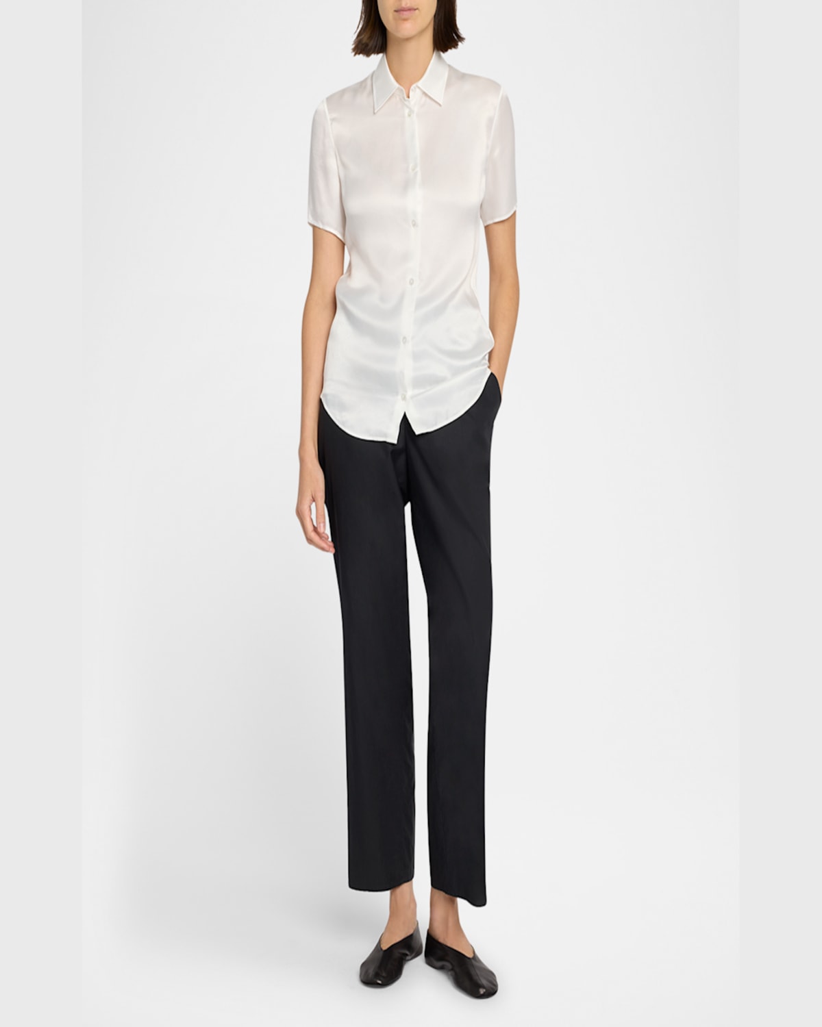 The Row Jiselle Oversized Short-sleeve Linen Top In Black