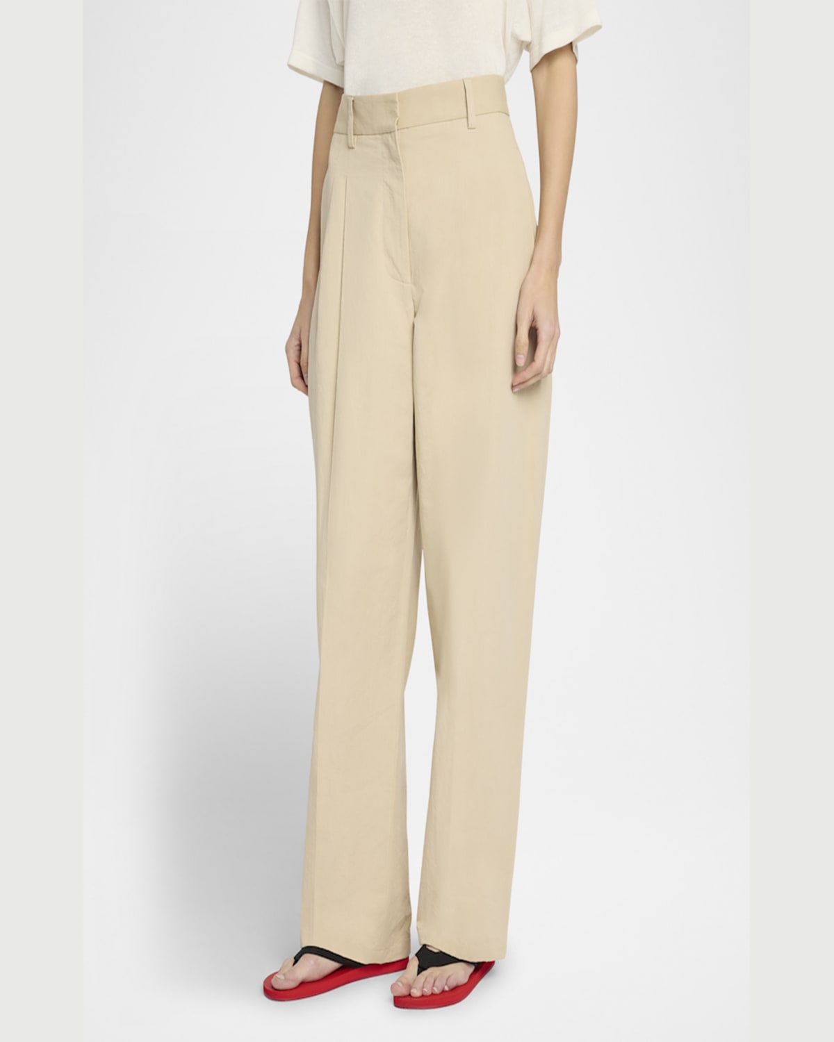 The Row Lilas Pleated Wide-leg Cotton-linen Pants In Light Khaki
