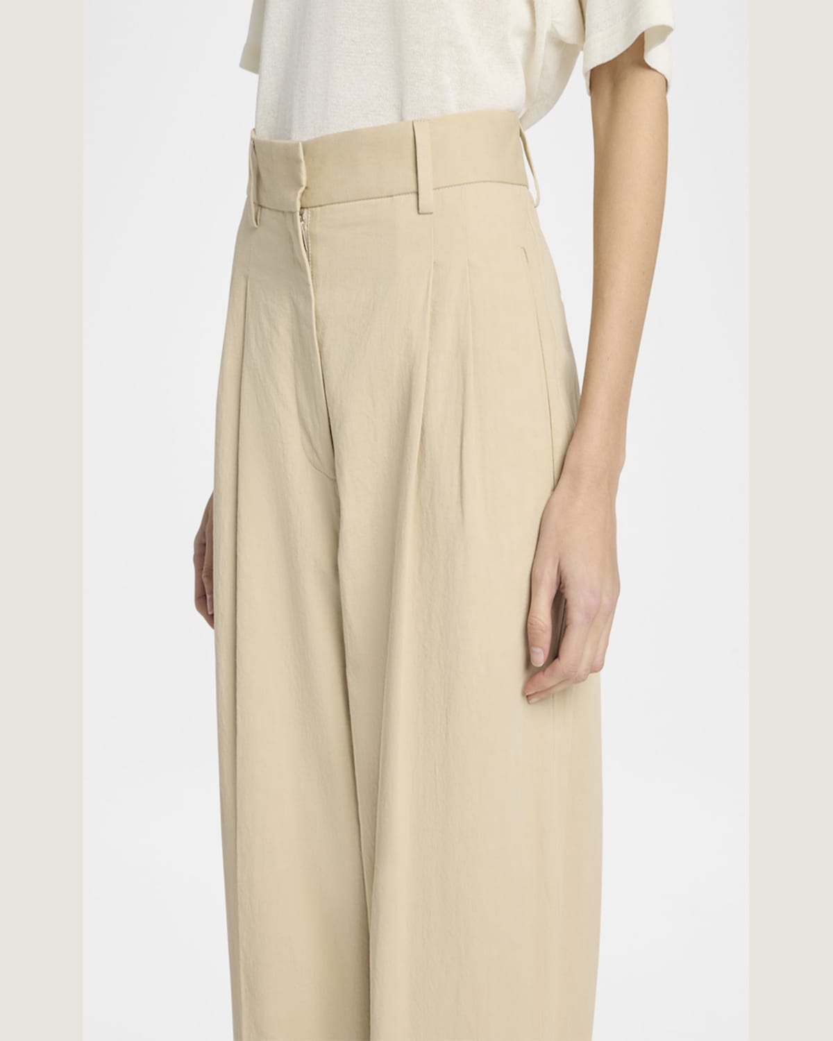 The Row Lilas Pleated Wide-leg Cotton-linen Pants In Light Khaki