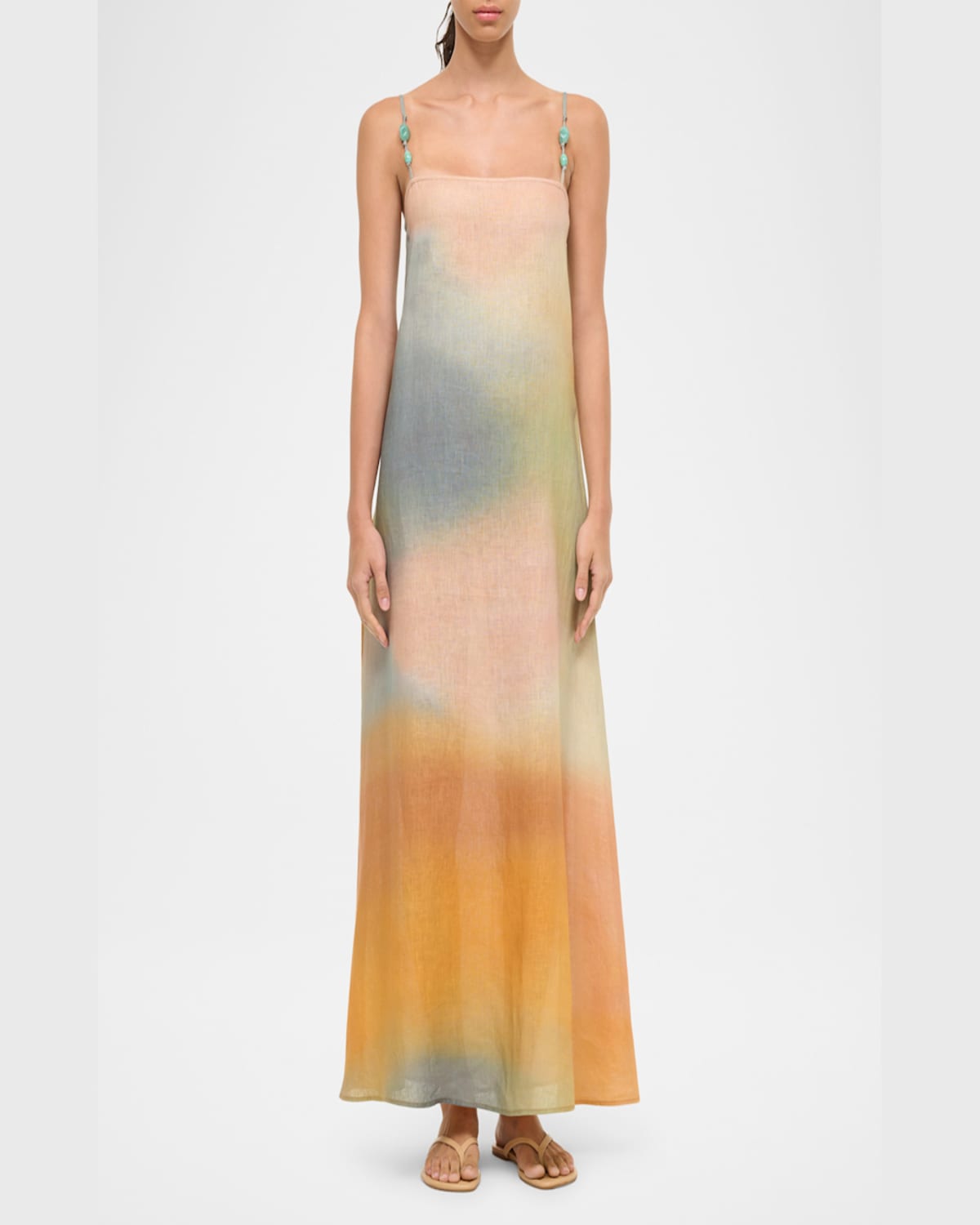 Staud Laura Beaded-strap Linen Maxi Dress In Pastel Clouds