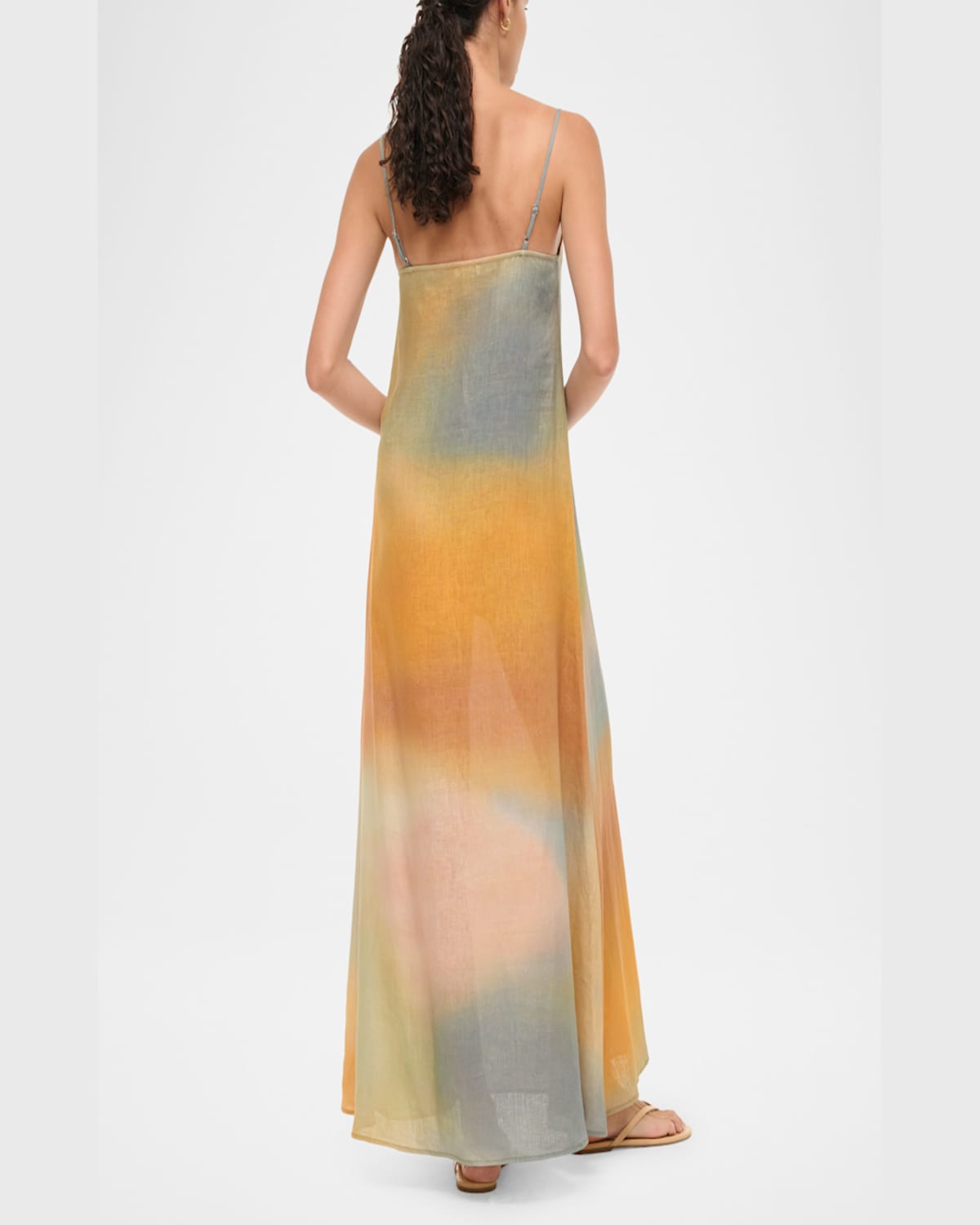 Staud Laura Beaded-strap Linen Maxi Dress In Pastel Clouds