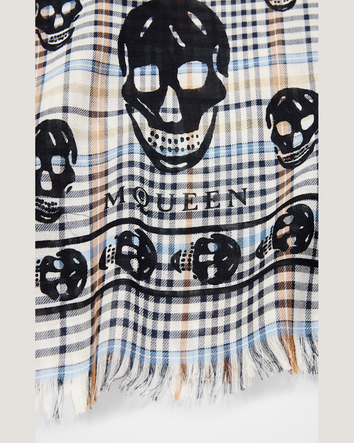 Alexander Mcqueen Mcqueen Skull Check Fringe Scarf In Black/bone
