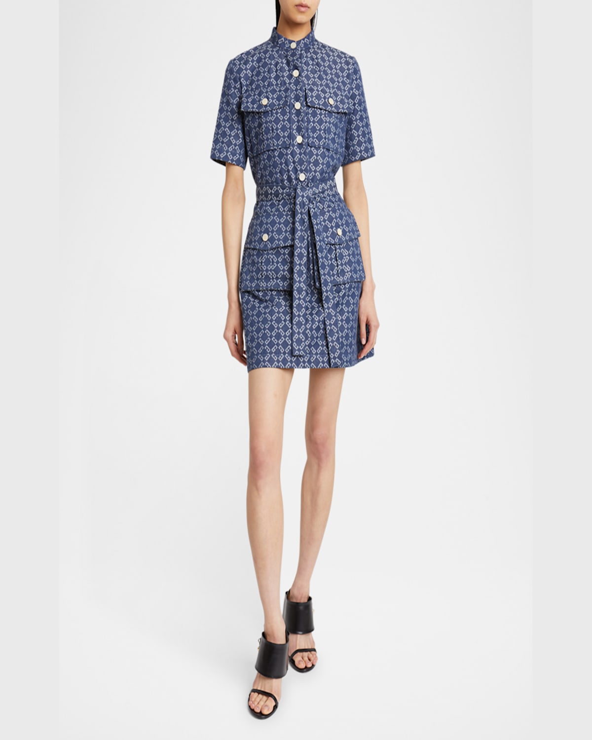 Givenchy Monogram 72 Jacquard Denim Mini Shirtdress In Denim Blue