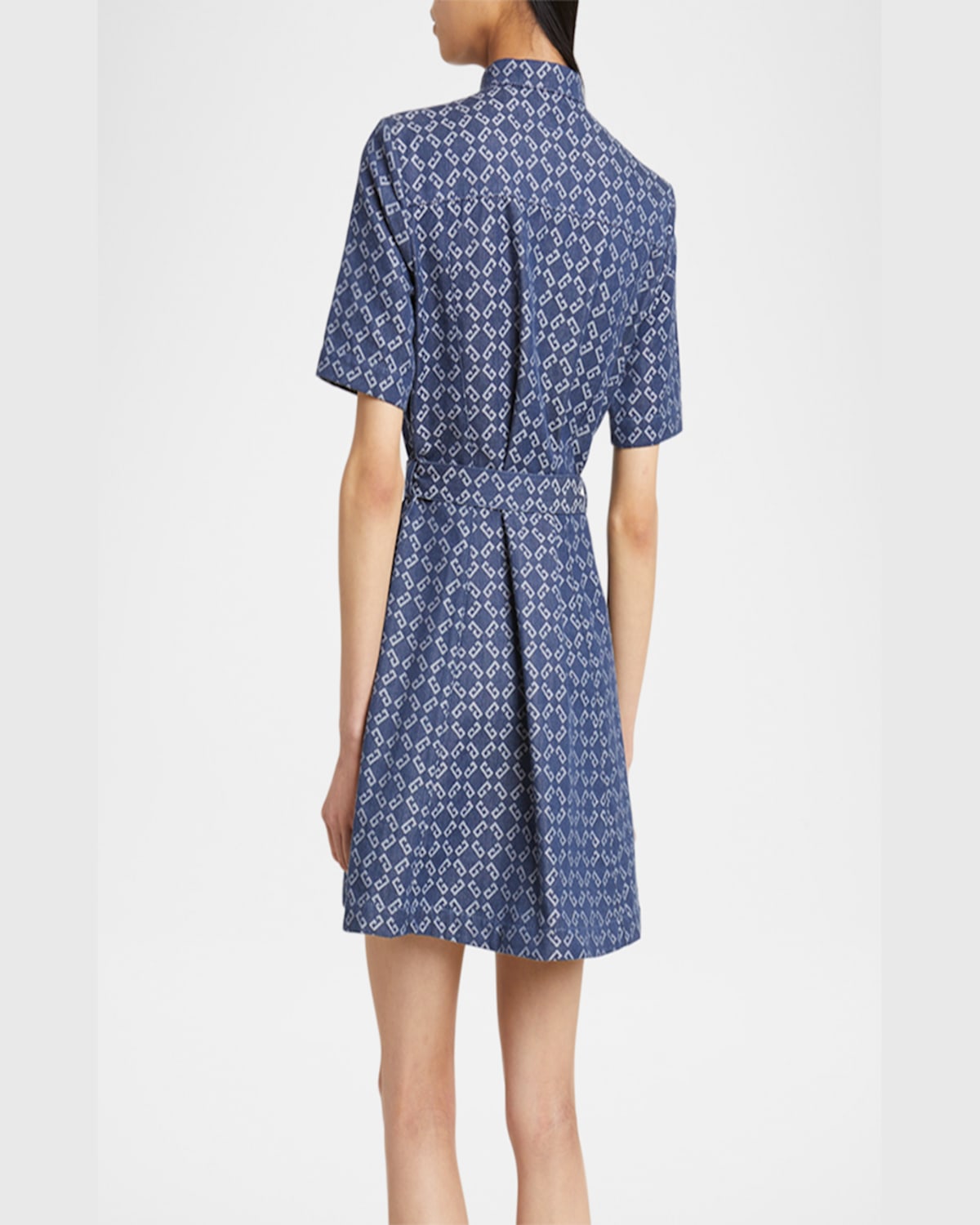 Givenchy Monogram 72 Jacquard Denim Mini Shirtdress In Denim Blue