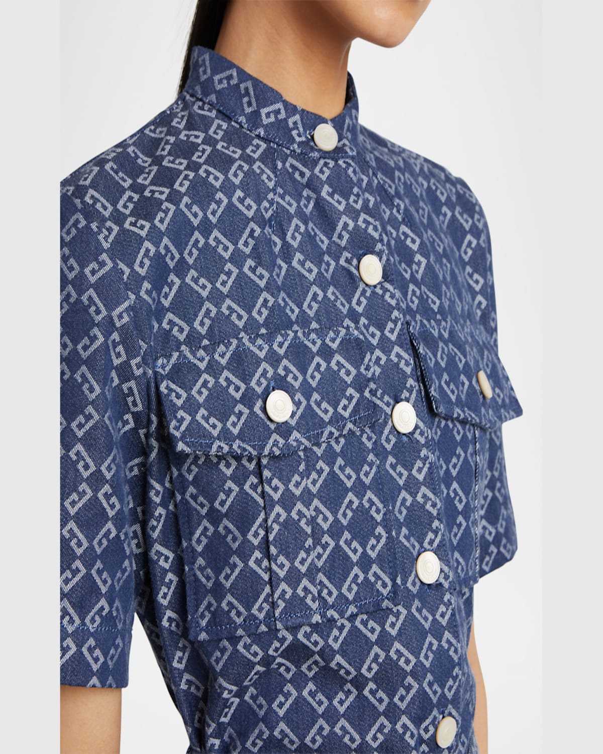 Givenchy Monogram 72 Jacquard Denim Mini Shirtdress In Denim Blue