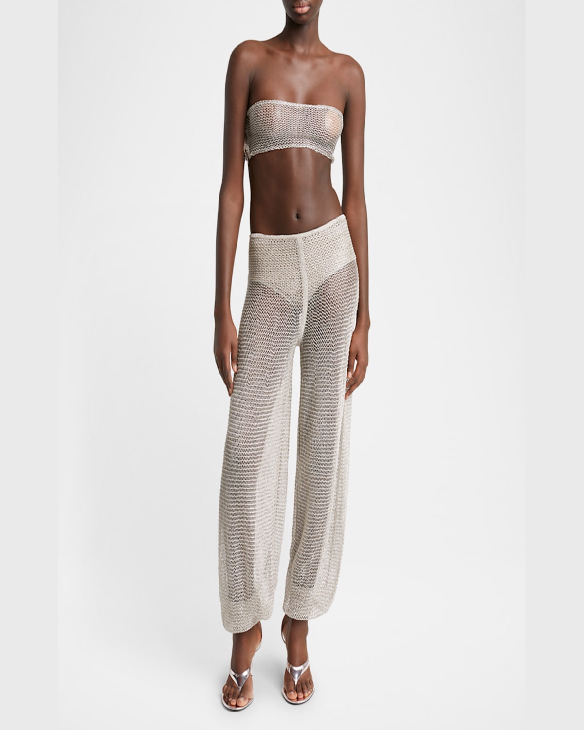 Alaïa Chainmail Mesh Knit Wide-leg Balloon Pants In Argent