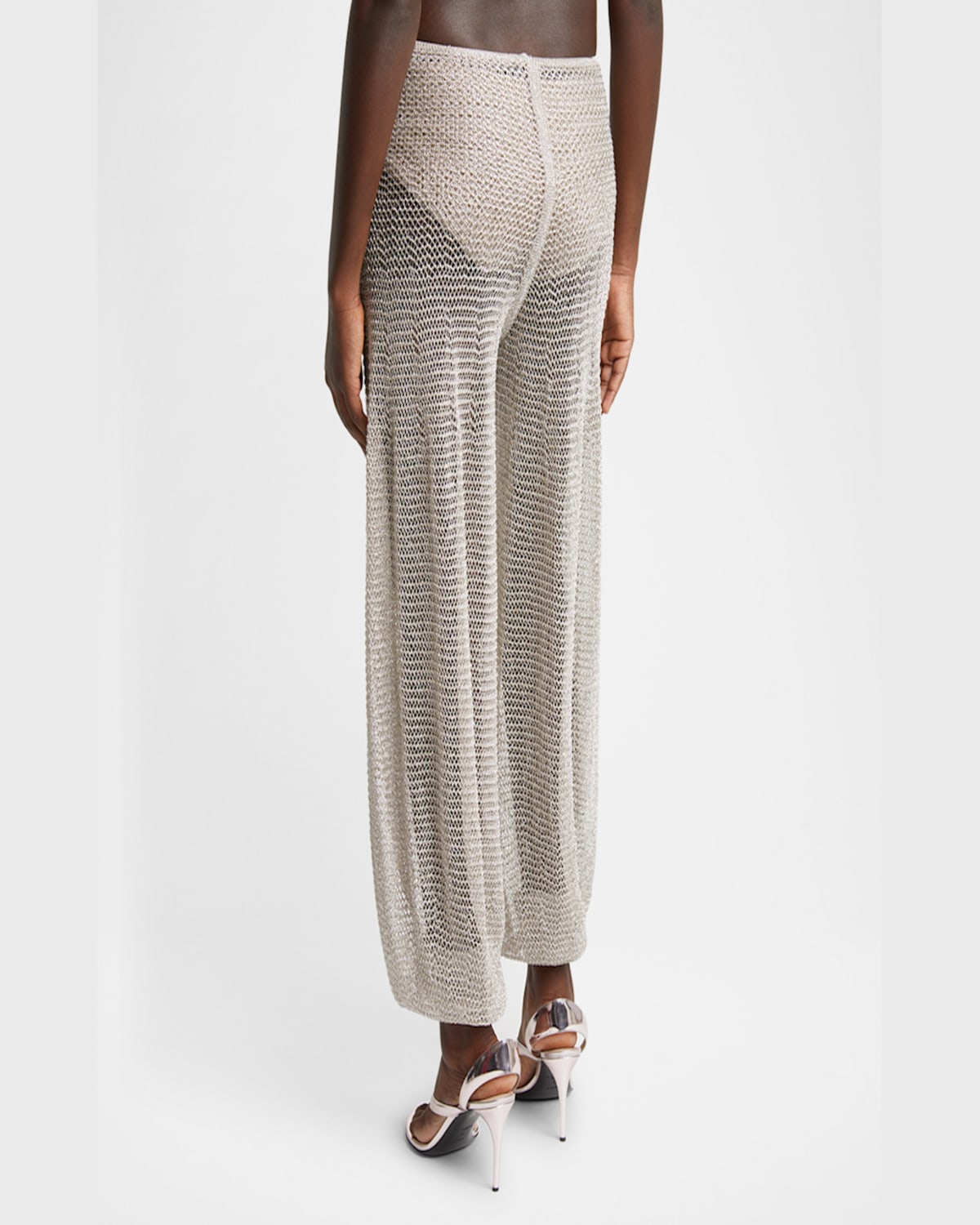 Alaïa Chainmail Mesh Knit Wide-leg Balloon Pants In Argent