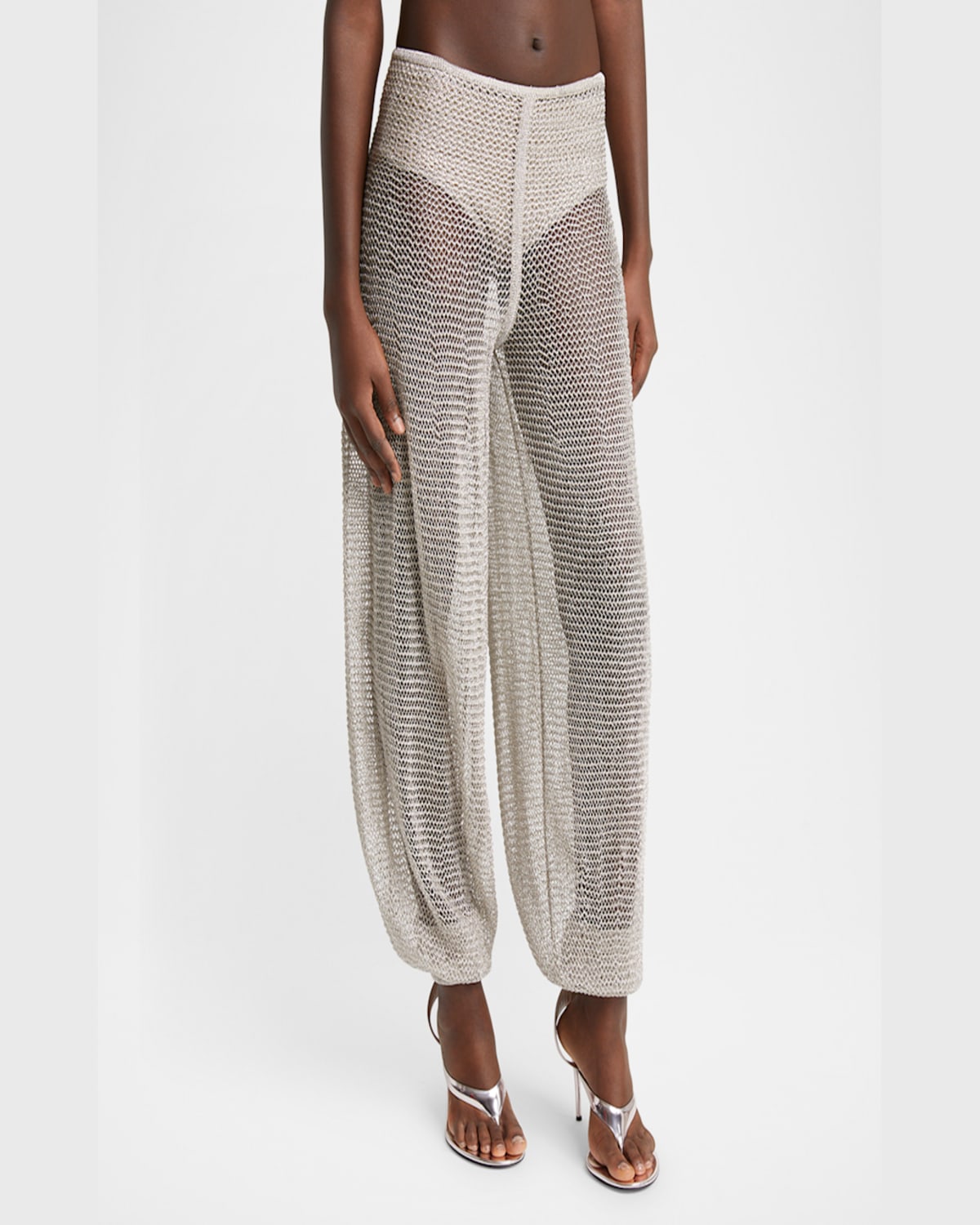 Alaïa Chainmail Mesh Knit Wide-leg Balloon Pants In Argent