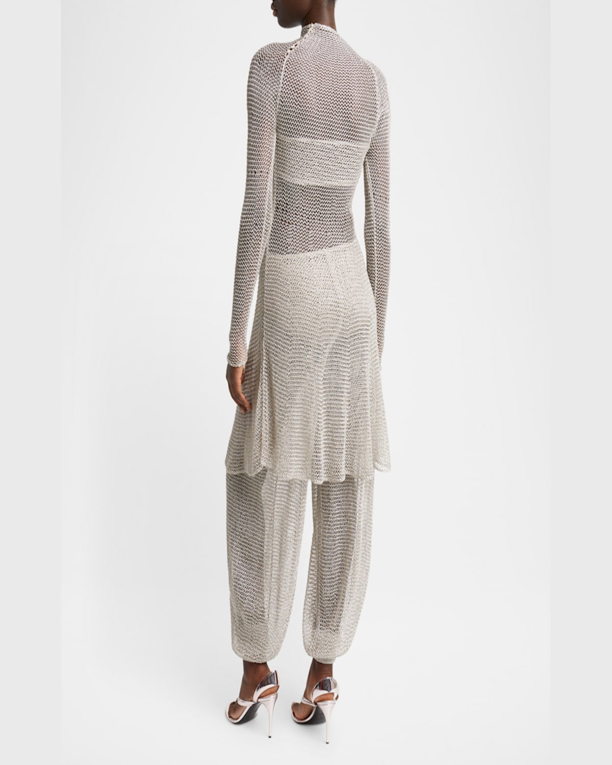 Alaïa Funnel-neck Chainmail Mesh Knit Mini Dress In Argent