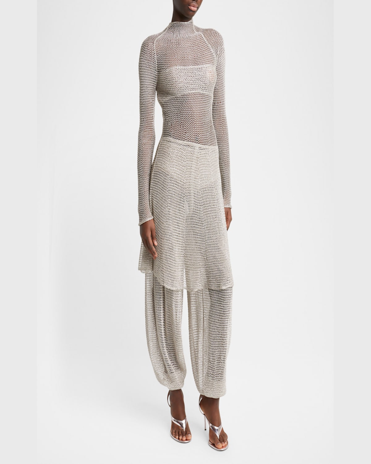 Alaïa Funnel-neck Chainmail Mesh Knit Mini Dress In Argent