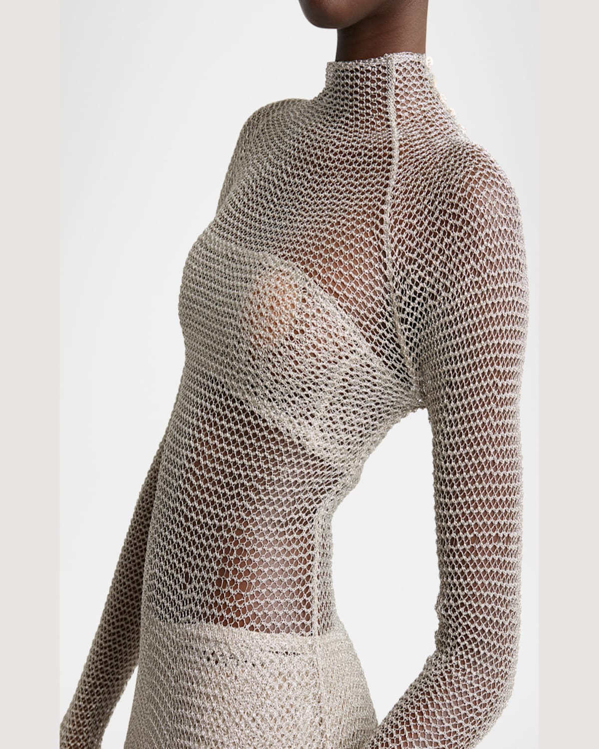 Alaïa Funnel-neck Chainmail Mesh Knit Mini Dress In Argent