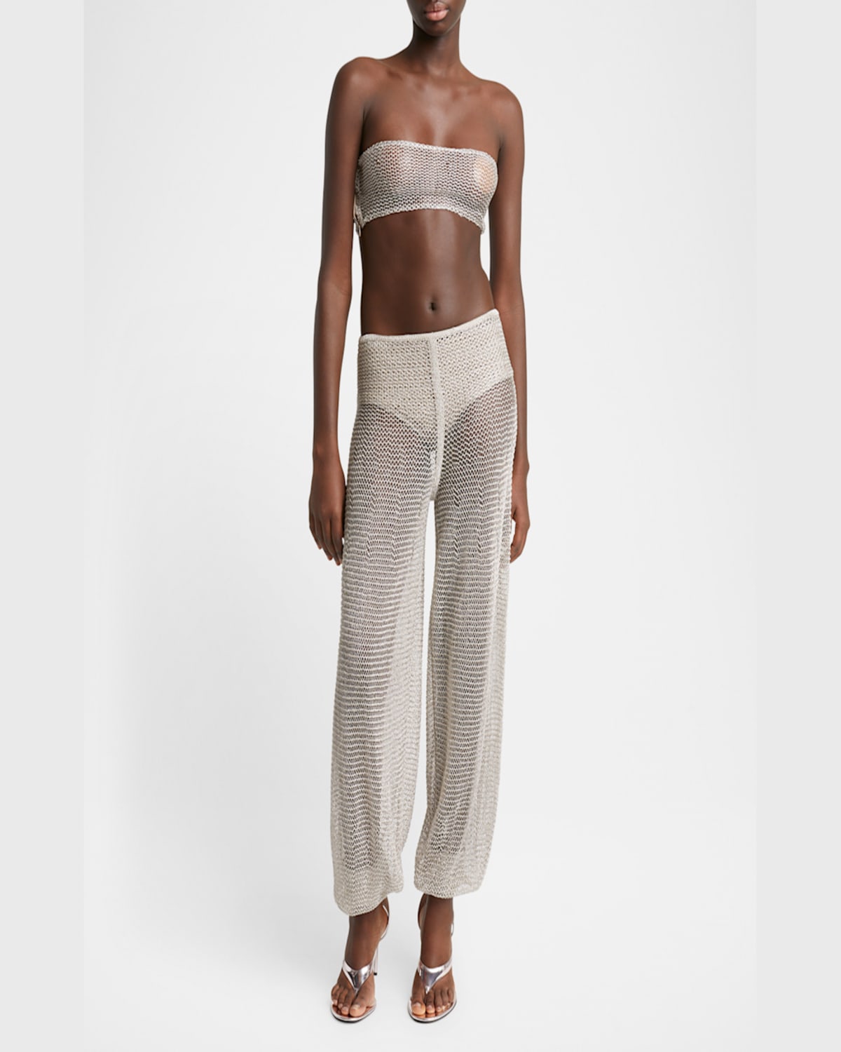 Alaïa Silver Mesh Knit Bra Top In Argent