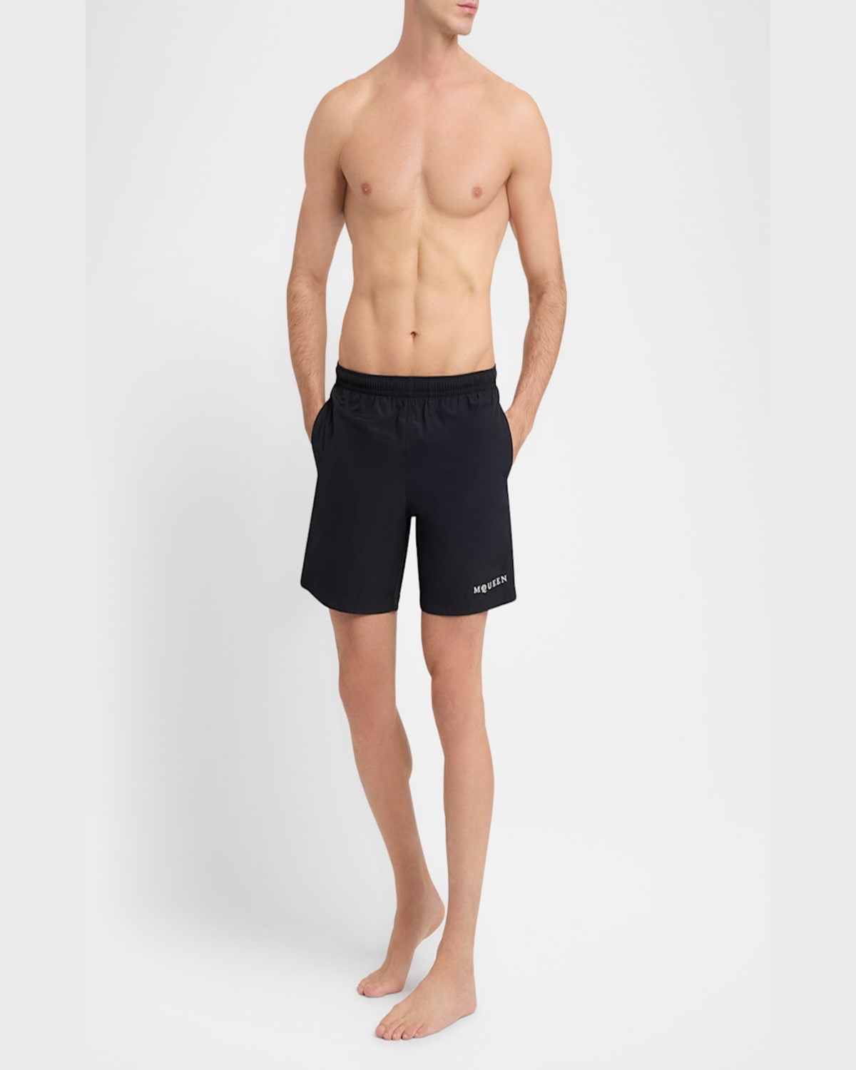 Alexander Mcqueen Elastic Waistband Swim Shorts With Side Pockets In Multi