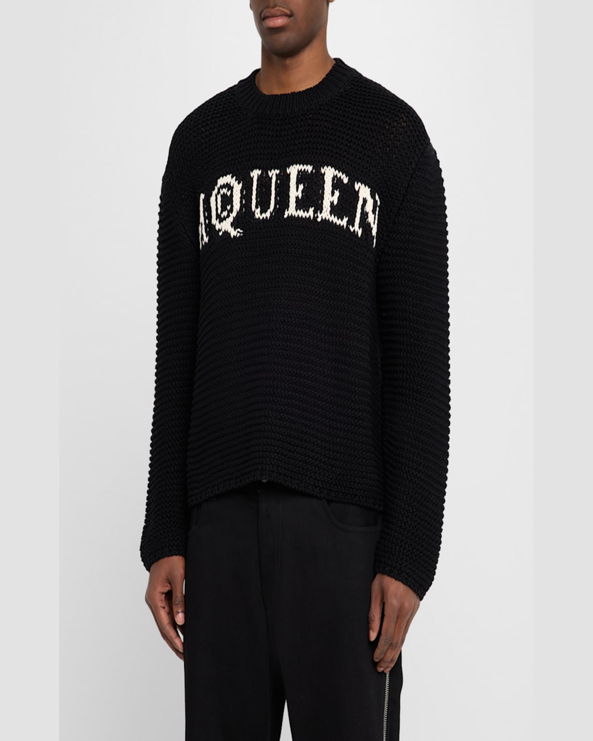Alexander Mcqueen Logo Crewneck Cotton Sweater In Lead/ivory