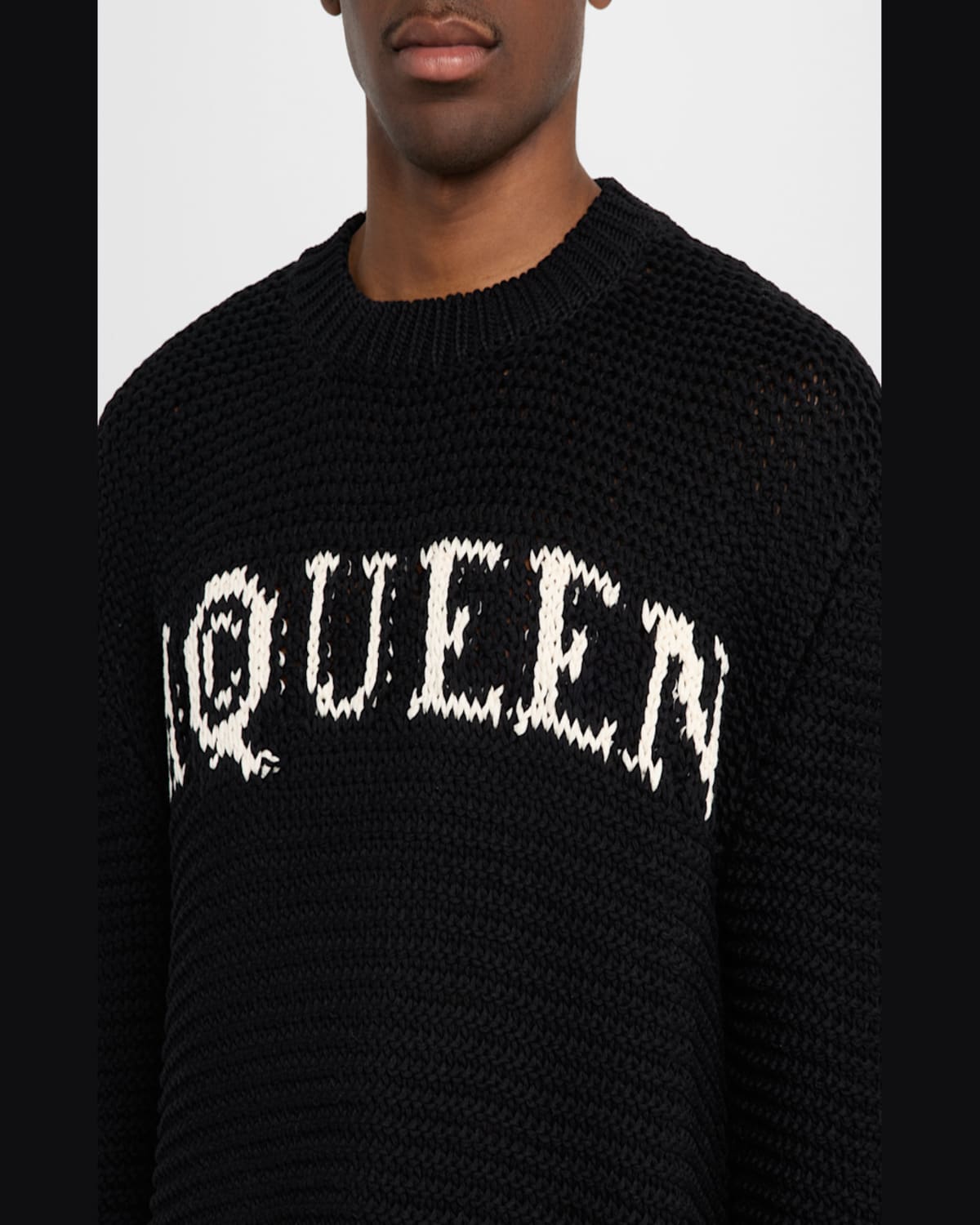 Alexander Mcqueen Logo Crewneck Cotton Sweater In Lead/ivory